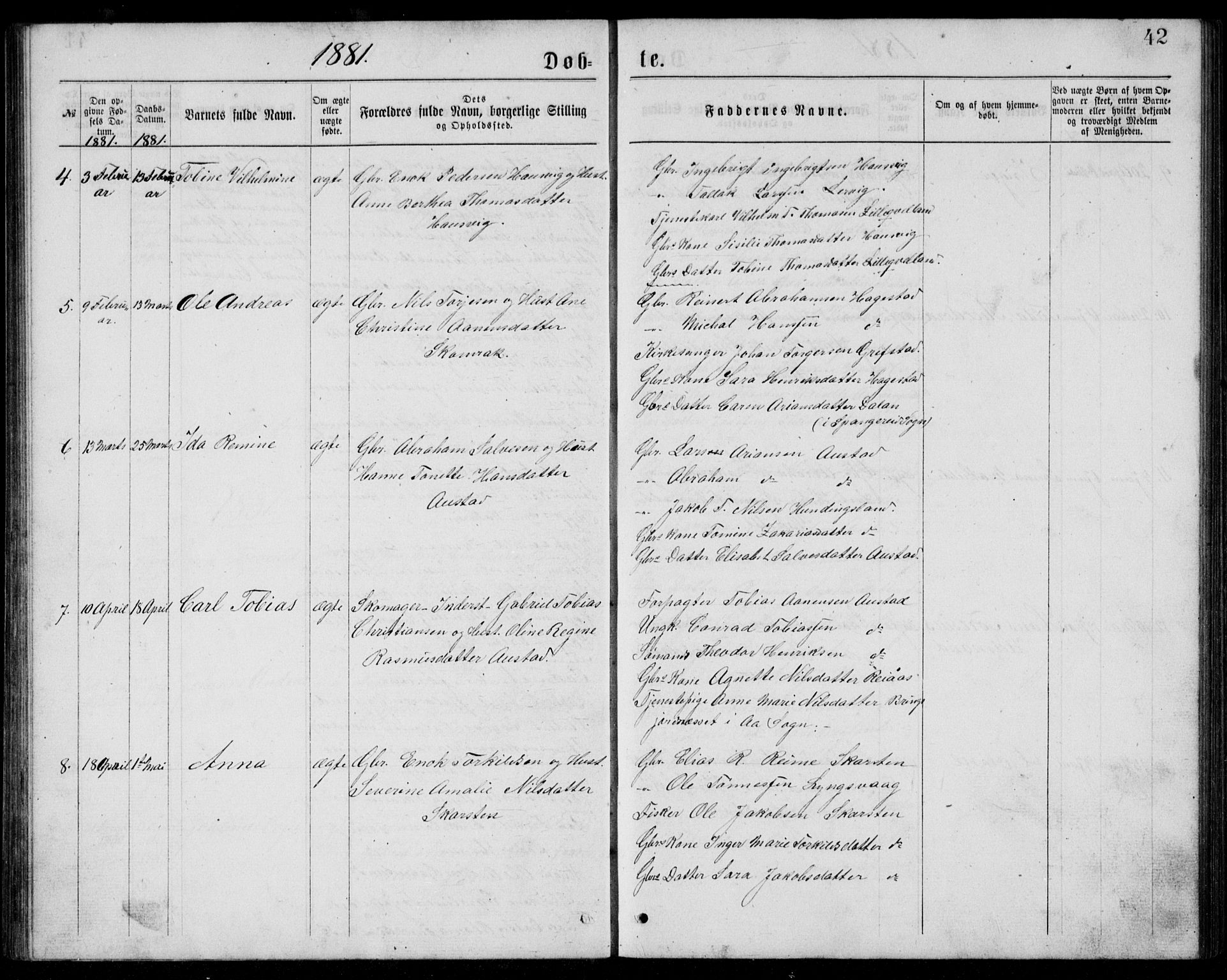 Lyngdal sokneprestkontor, AV/SAK-1111-0029/F/Fb/Fba/L0002: Parish register (copy) no. B 2, 1876-1886, p. 42