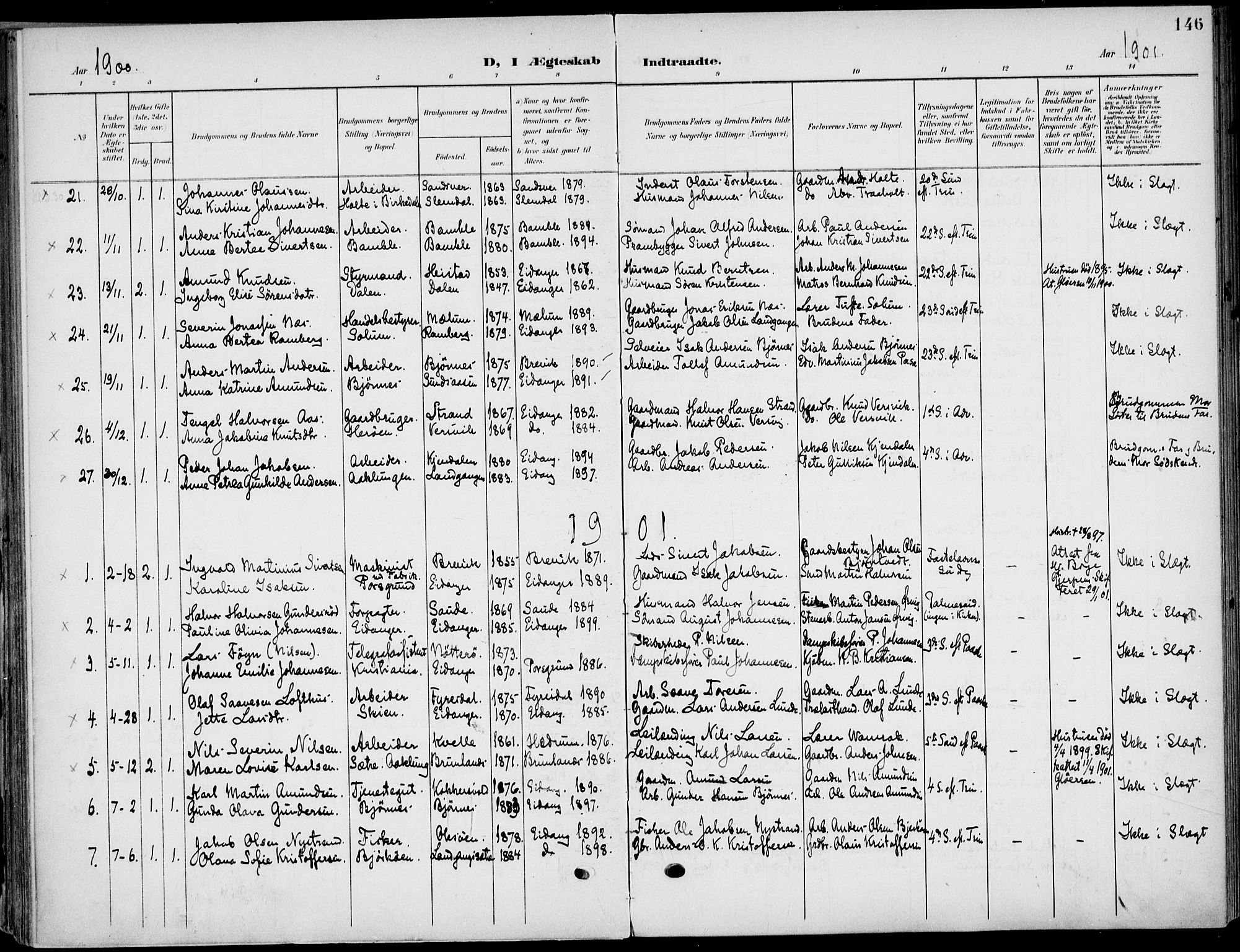 Eidanger kirkebøker, SAKO/A-261/F/Fa/L0013: Parish register (official) no. 13, 1900-1913, p. 146