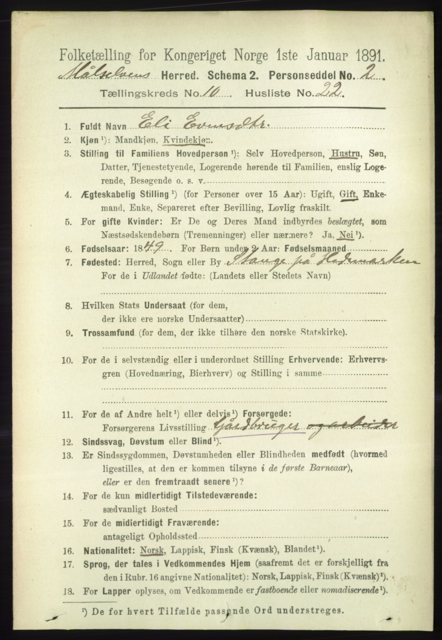 RA, 1891 census for 1924 Målselv, 1891, p. 3164