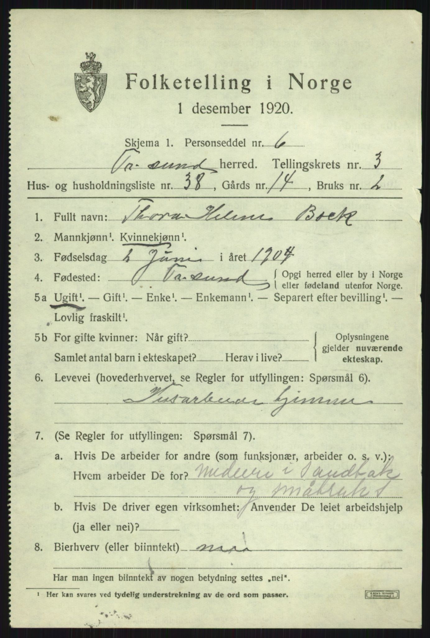 SATØ, 1920 census for Tromsøysund, 1920, p. 3196