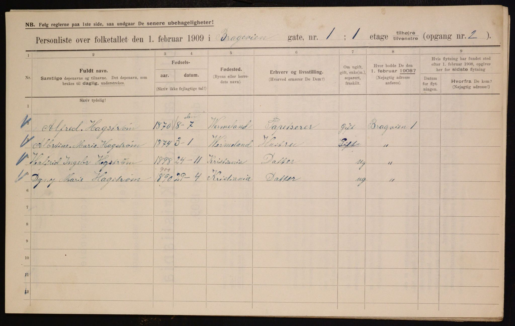 OBA, Municipal Census 1909 for Kristiania, 1909, p. 7546