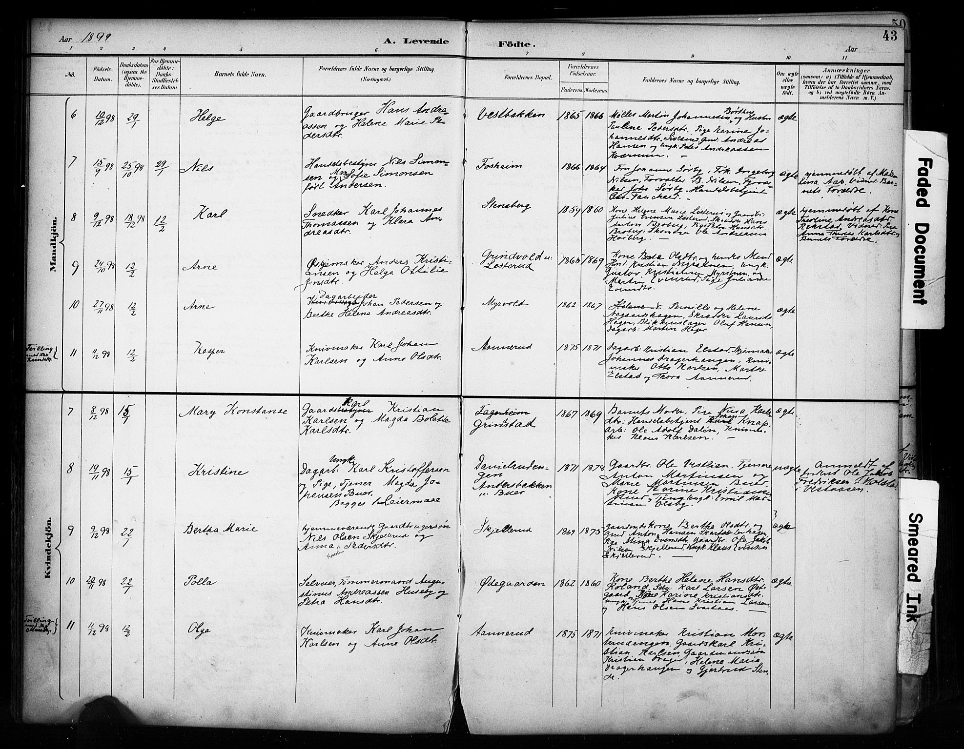 Vestre Toten prestekontor, SAH/PREST-108/H/Ha/Haa/L0011: Parish register (official) no. 11, 1895-1906, p. 43