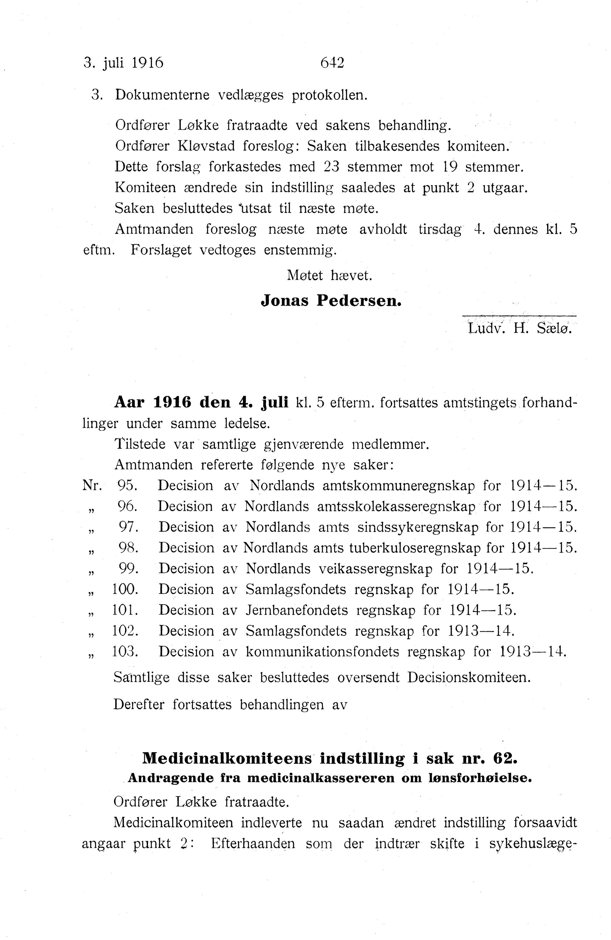 Nordland Fylkeskommune. Fylkestinget, AIN/NFK-17/176/A/Ac/L0039: Fylkestingsforhandlinger 1916, 1916