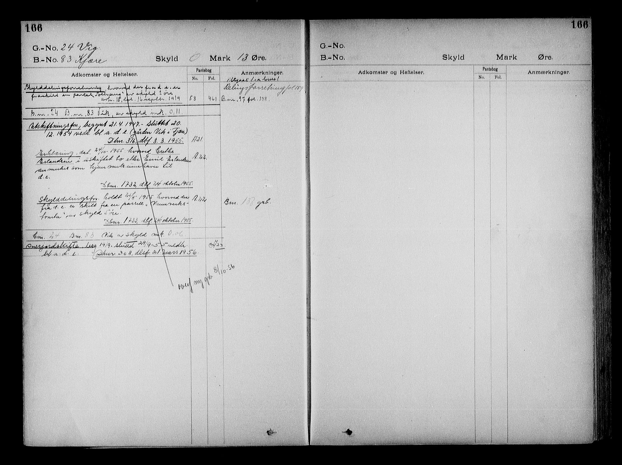 Vestre Nedenes/Sand sorenskriveri, SAK/1221-0010/G/Ga/L0022: Mortgage register no. 15, 1899-1957, p. 166