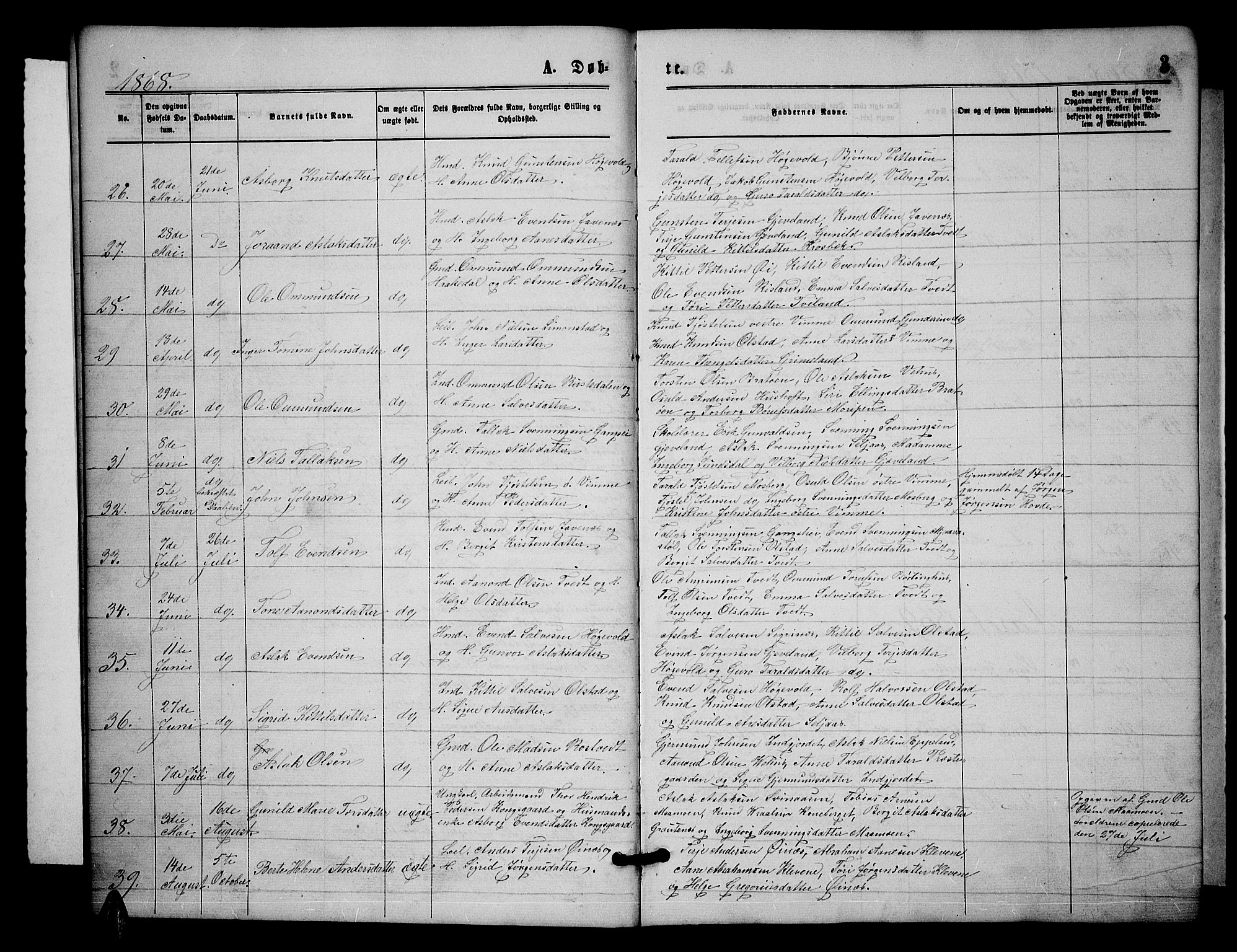 Åmli sokneprestkontor, SAK/1111-0050/F/Fb/Fbc/L0003: Parish register (copy) no. B 3, 1868-1888, p. 3