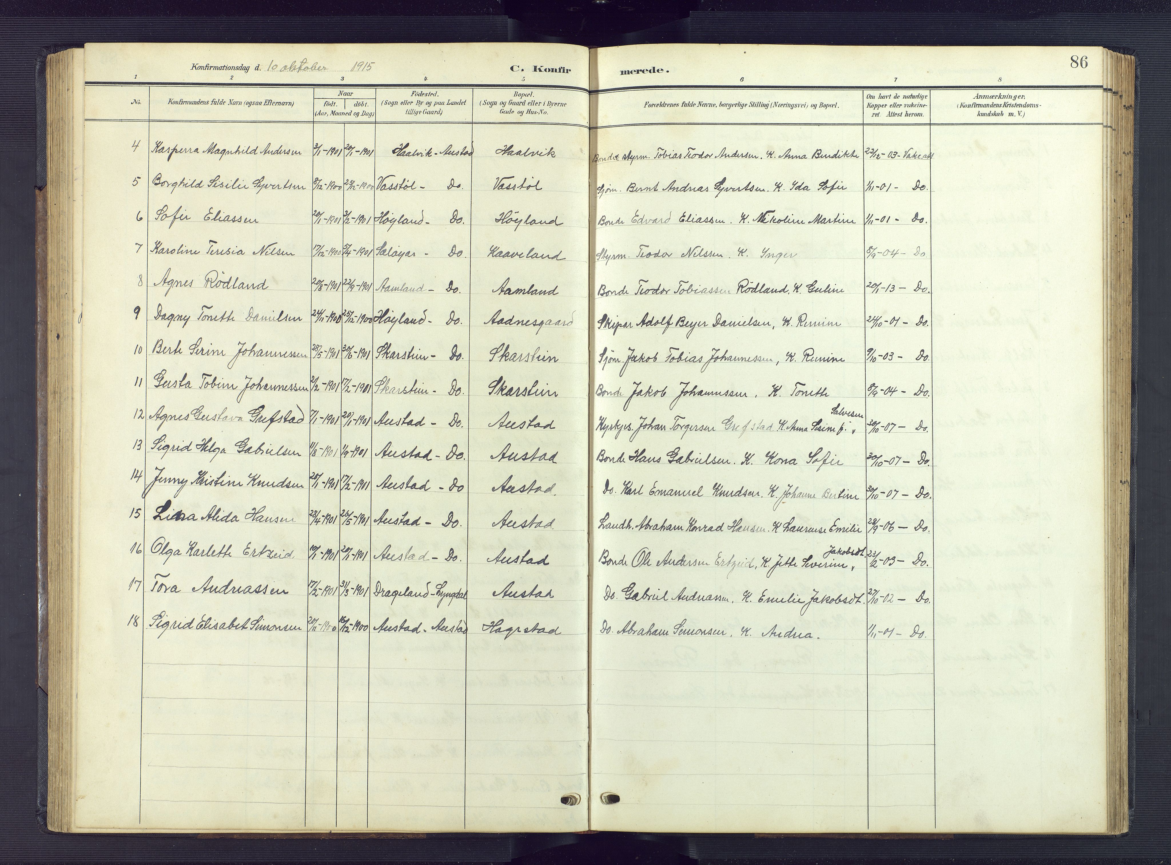 Lyngdal sokneprestkontor, AV/SAK-1111-0029/F/Fb/Fba/L0004: Parish register (copy) no. B 4, 1904-1950, p. 86