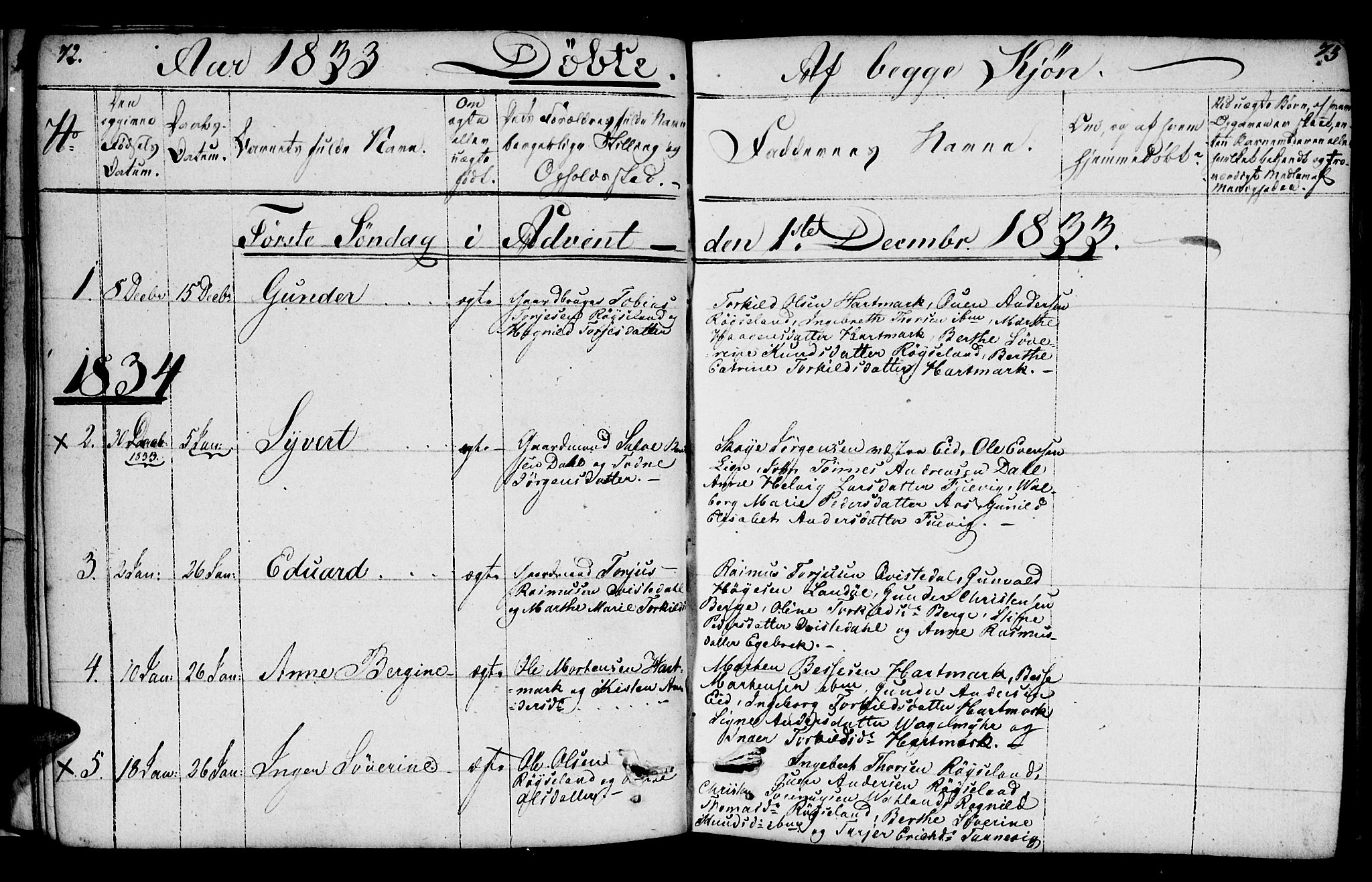 Mandal sokneprestkontor, SAK/1111-0030/F/Fb/Fbb/L0001: Parish register (copy) no. B 1, 1802-1846, p. 72-73
