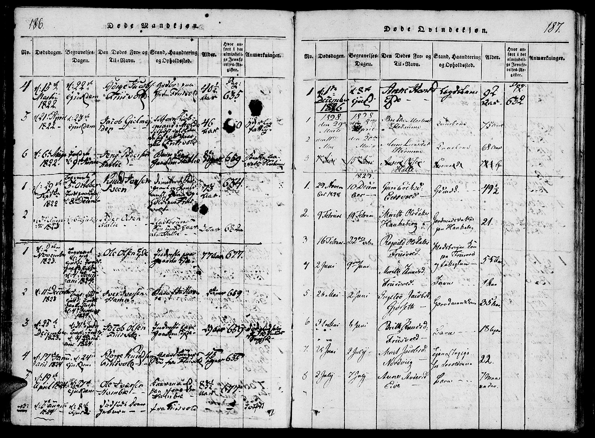 Ministerialprotokoller, klokkerbøker og fødselsregistre - Møre og Romsdal, SAT/A-1454/542/L0551: Parish register (official) no. 542A01, 1818-1853, p. 186-187