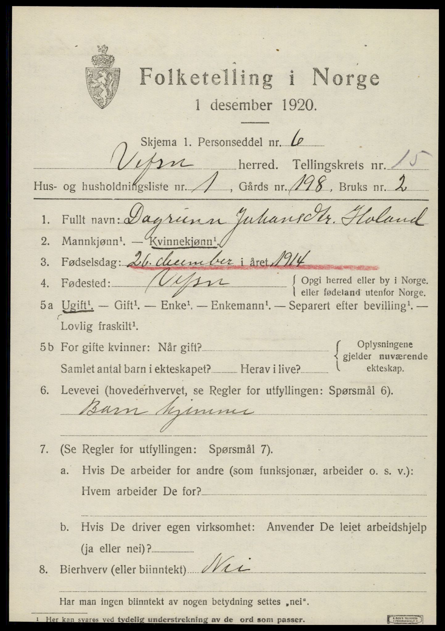 SAT, 1920 census for Vefsn, 1920, p. 11701