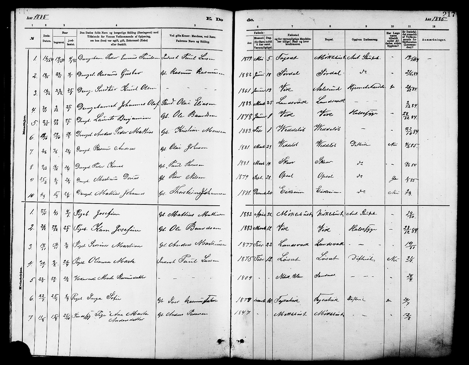 Ministerialprotokoller, klokkerbøker og fødselsregistre - Møre og Romsdal, AV/SAT-A-1454/502/L0027: Parish register (copy) no. 502C01, 1878-1908, p. 217