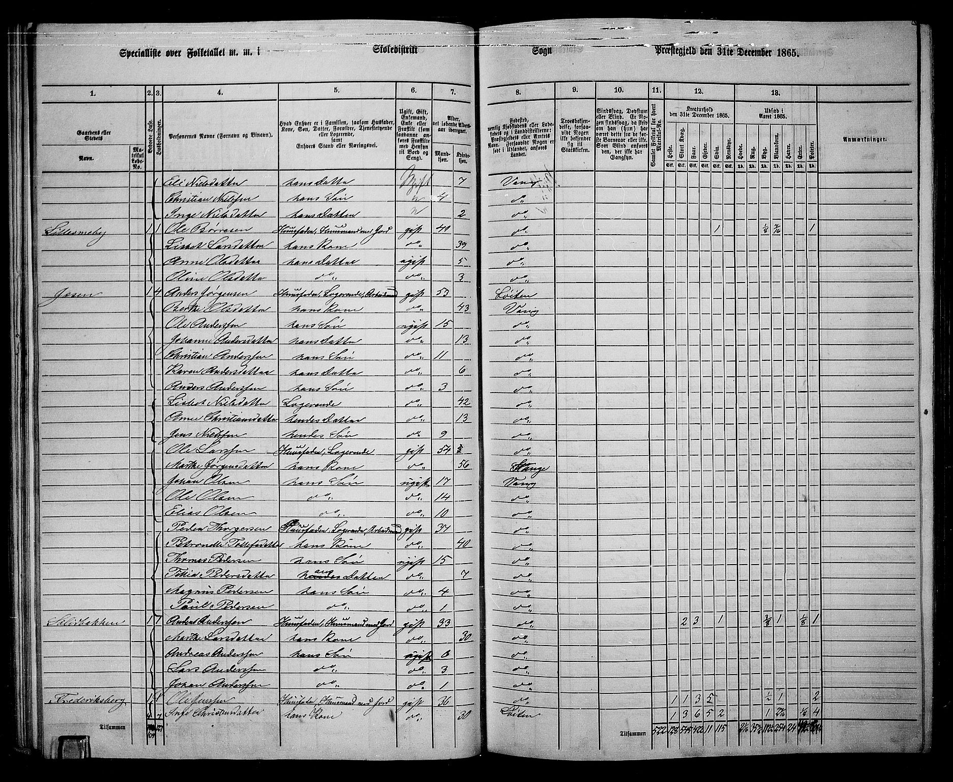 RA, 1865 census for Vang/Vang og Furnes, 1865, p. 197