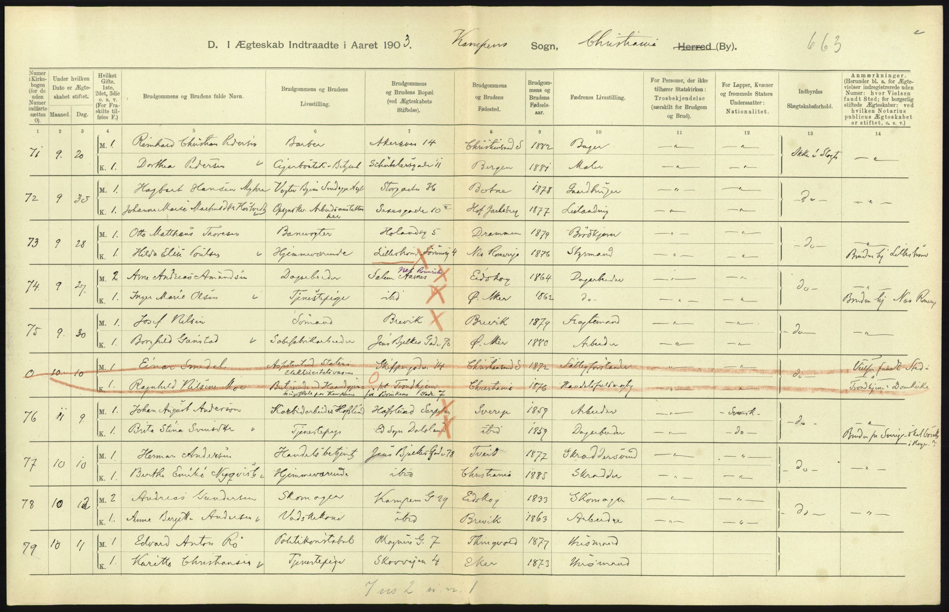 Statistisk sentralbyrå, Sosiodemografiske emner, Befolkning, AV/RA-S-2228/D/Df/Dfa/Dfaa/L0004: Kristiania: Gifte, døde, 1903, p. 467