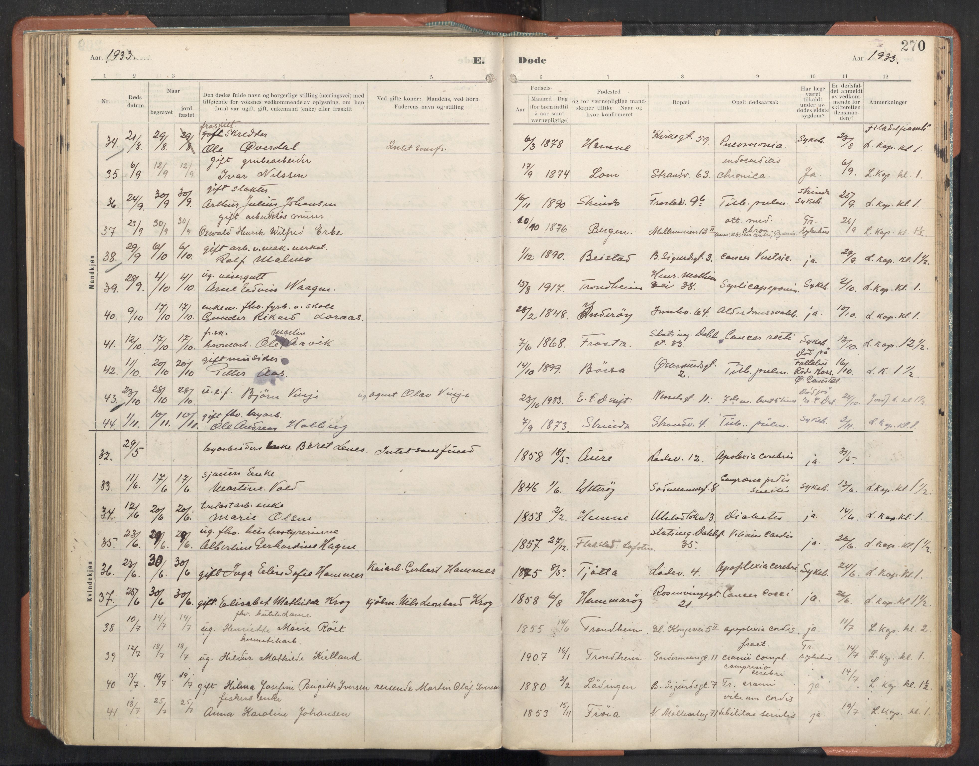 Ministerialprotokoller, klokkerbøker og fødselsregistre - Sør-Trøndelag, AV/SAT-A-1456/605/L0245: Parish register (official) no. 605A07, 1916-1938, p. 270