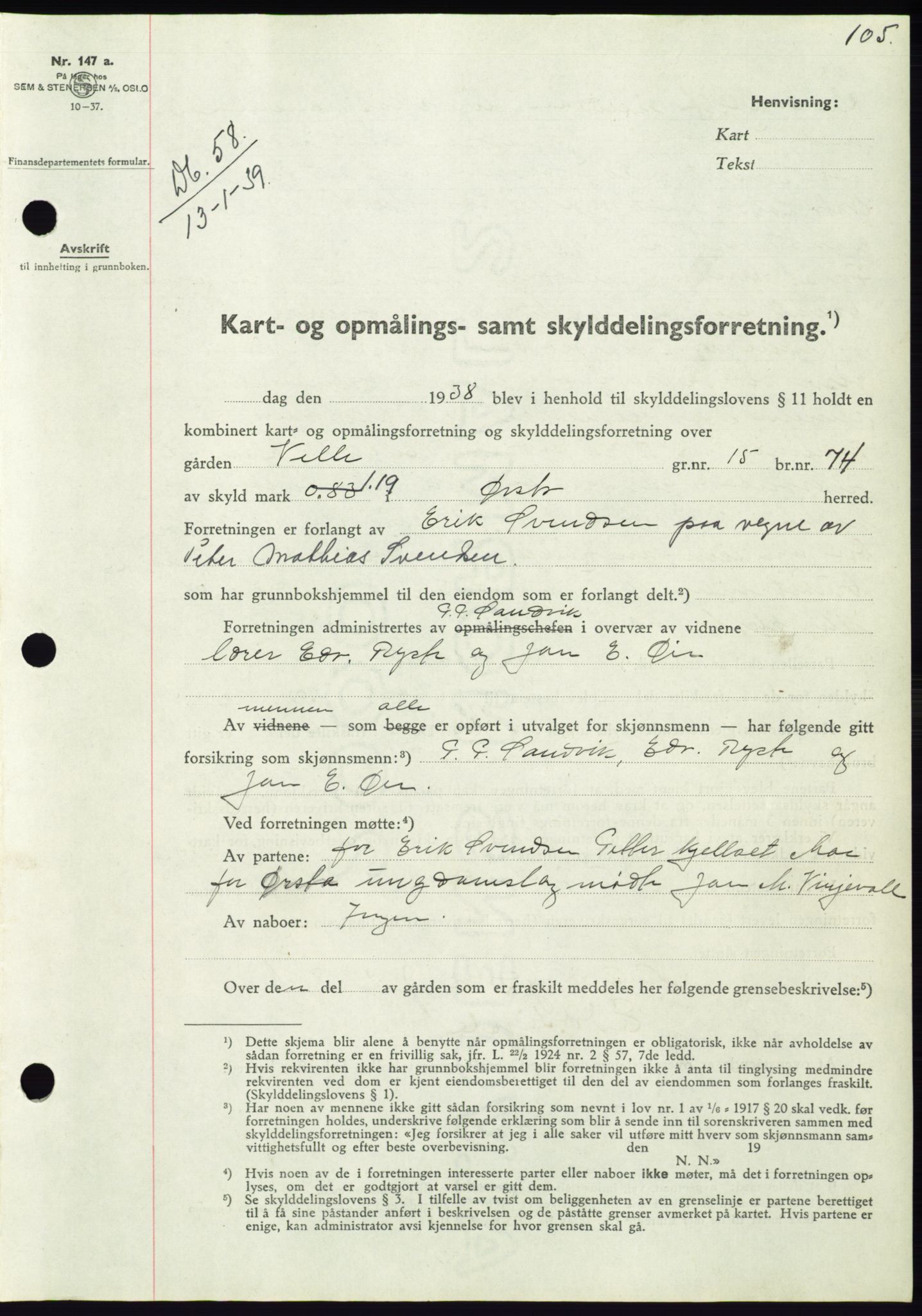 Søre Sunnmøre sorenskriveri, AV/SAT-A-4122/1/2/2C/L0067: Mortgage book no. 61, 1938-1939, Diary no: : 58/1939