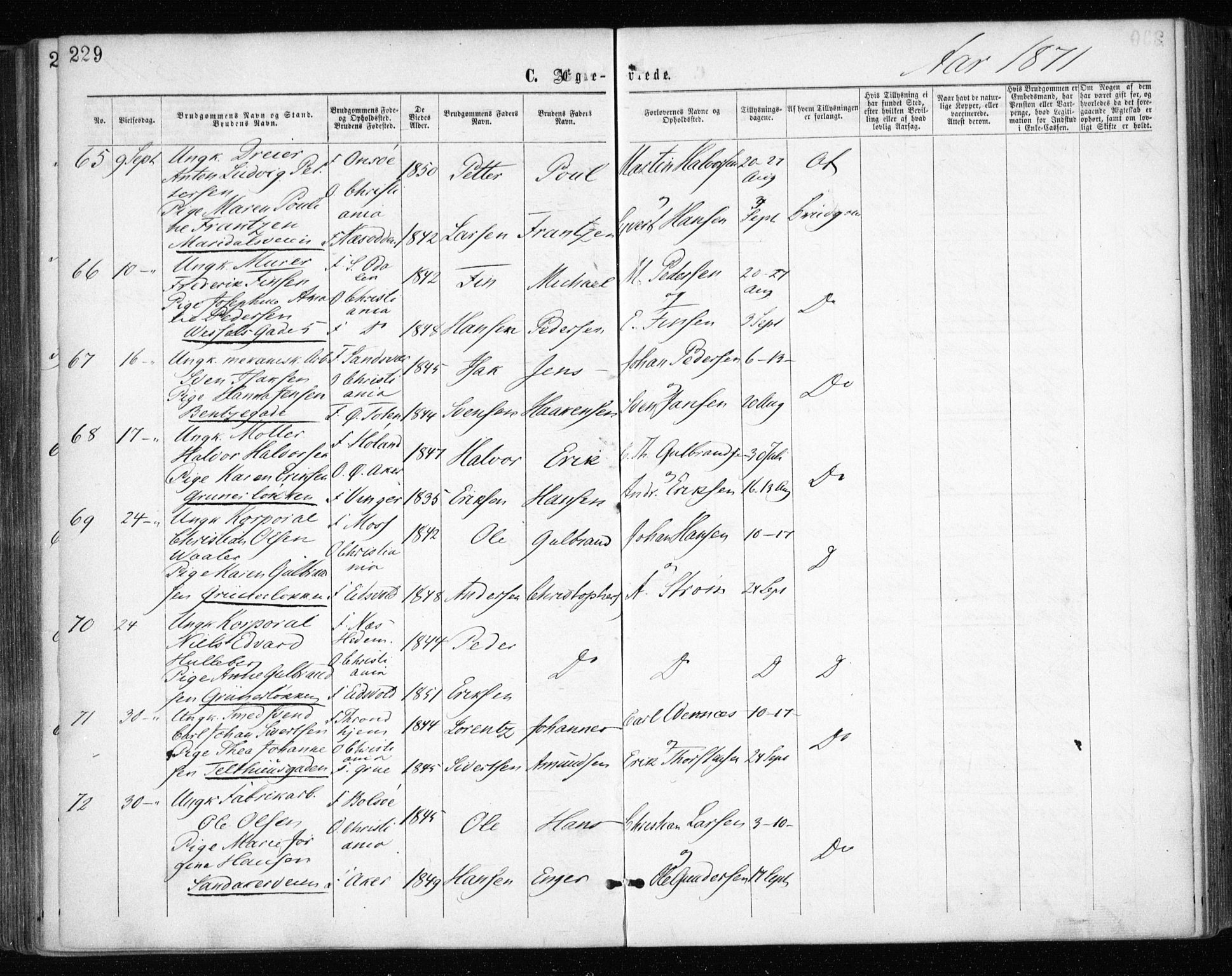 Gamle Aker prestekontor Kirkebøker, SAO/A-10617a/F/L0003: Parish register (official) no. 3, 1865-1873, p. 229