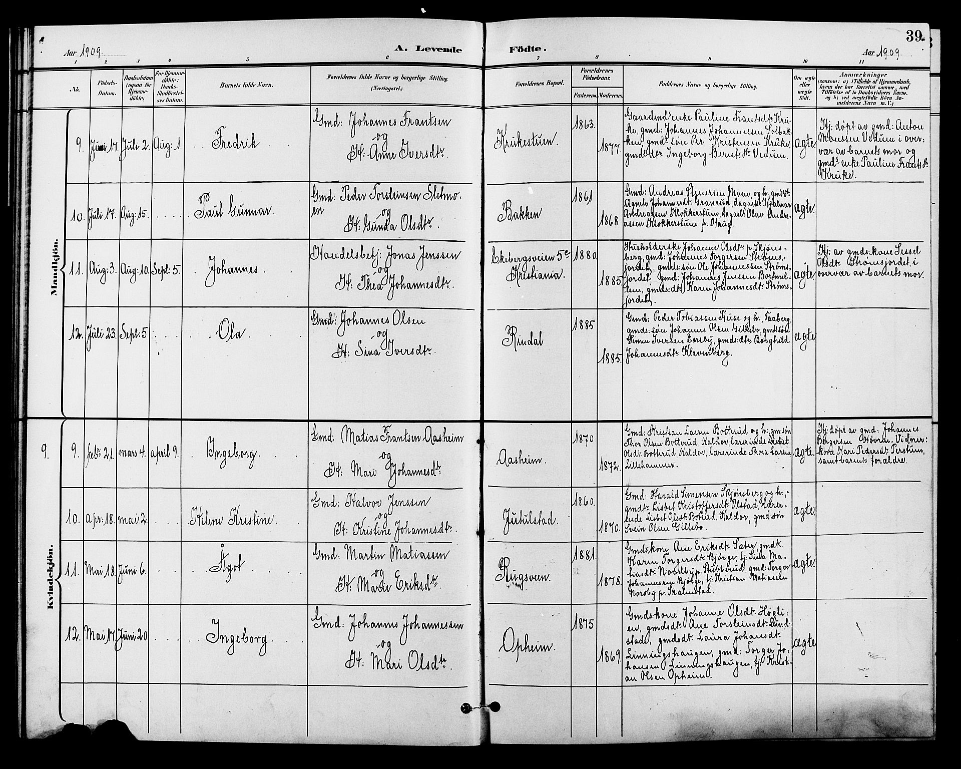 Øyer prestekontor, AV/SAH-PREST-084/H/Ha/Hab/L0005: Parish register (copy) no. 5, 1897-1913, p. 39