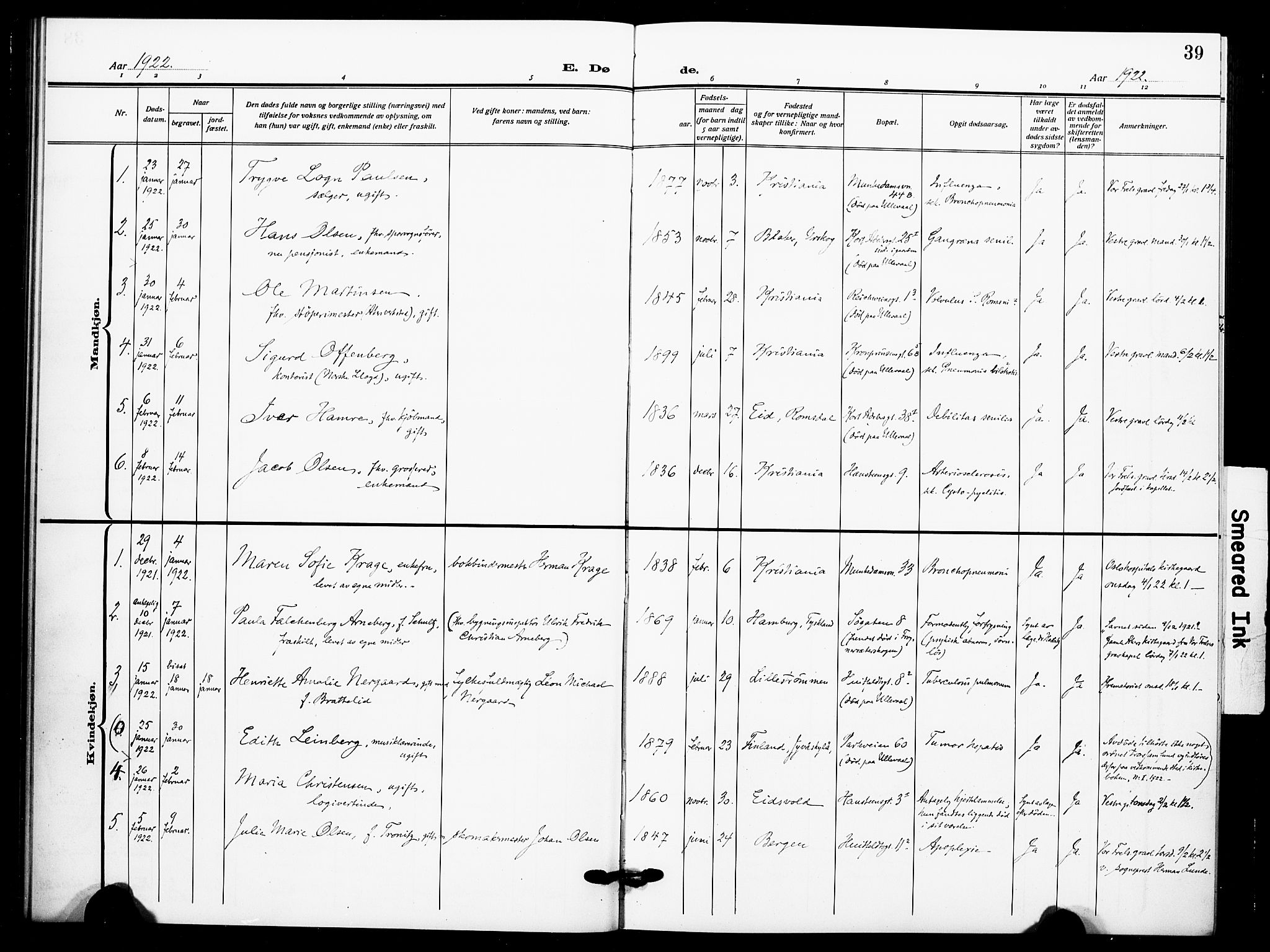 Johannes prestekontor Kirkebøker, SAO/A-10852/F/Fa/L0012: Parish register (official) no. 12, 1918-1930, p. 39
