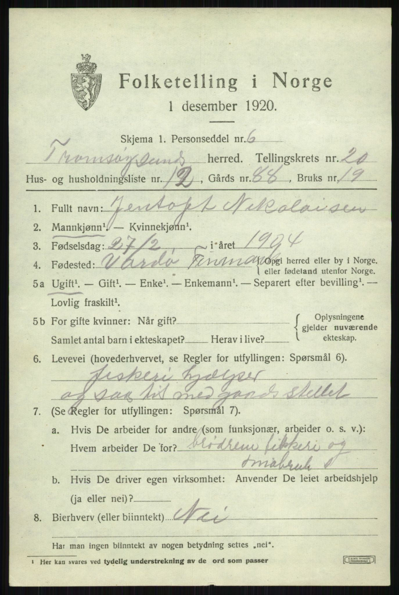 SATØ, 1920 census for Tromsøysund, 1920, p. 10738