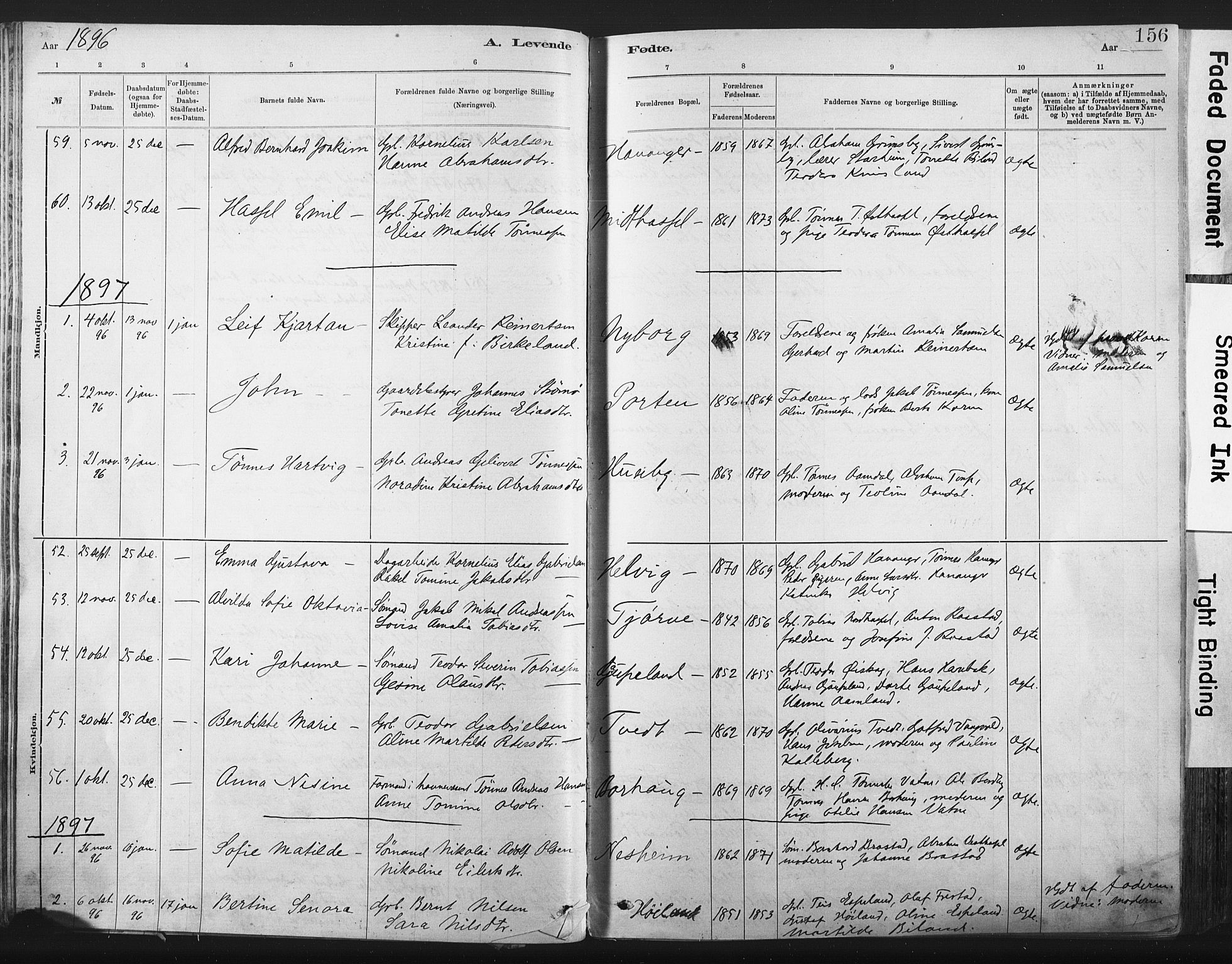 Lista sokneprestkontor, AV/SAK-1111-0027/F/Fa/L0012: Parish register (official) no. A 12, 1879-1903, p. 156