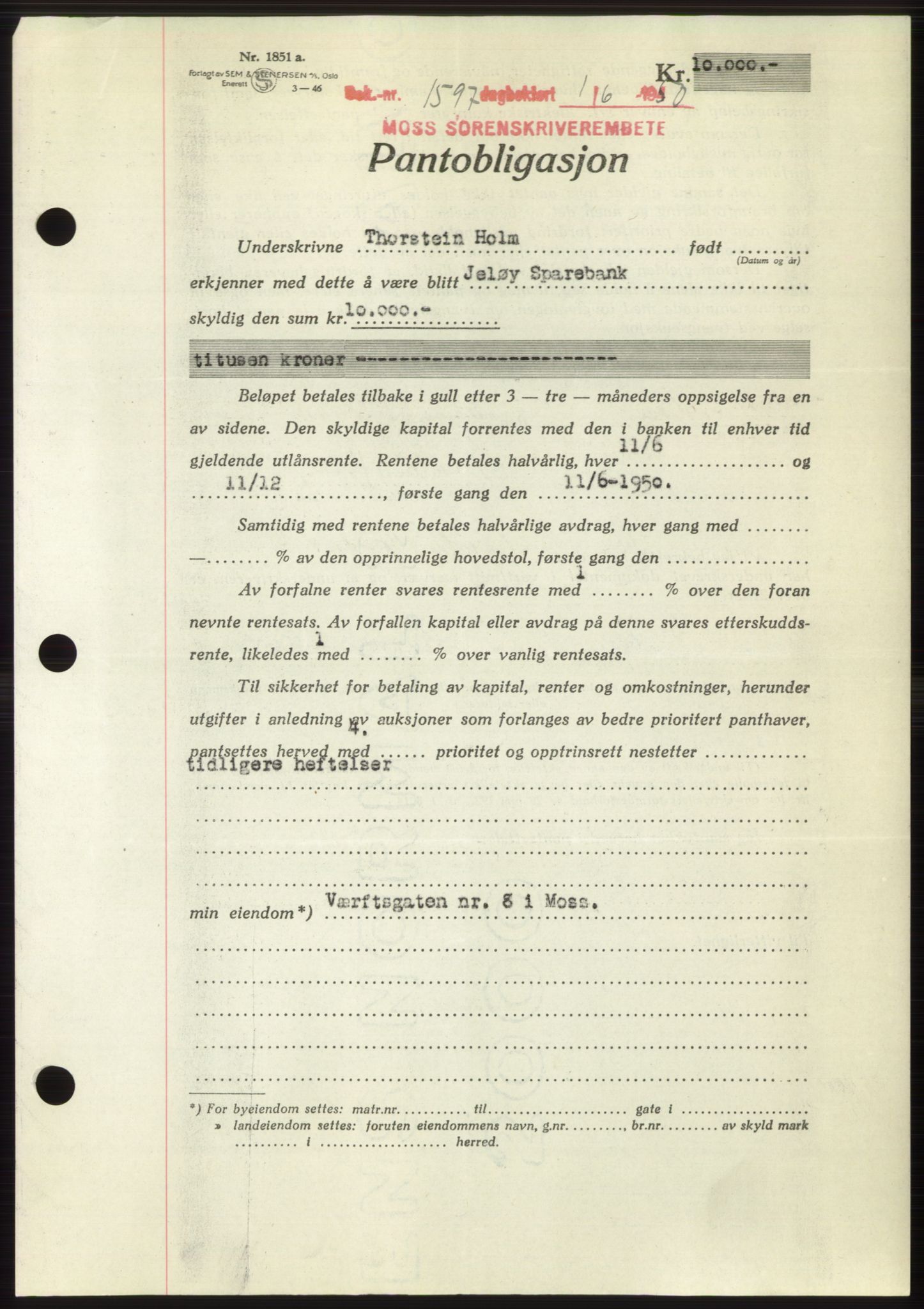 Moss sorenskriveri, AV/SAO-A-10168: Mortgage book no. B24, 1950-1950, Diary no: : 1597/1950