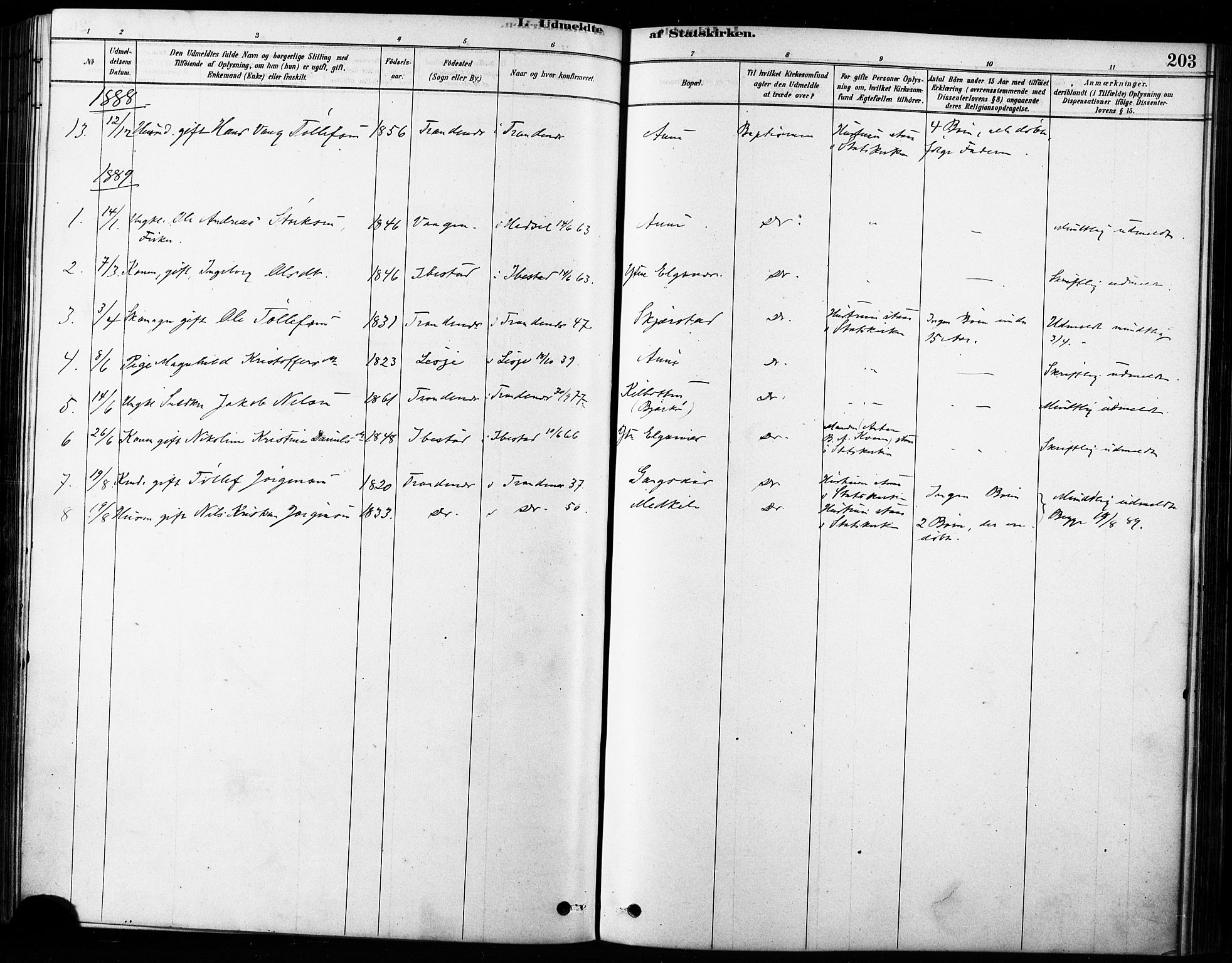 Trondenes sokneprestkontor, SATØ/S-1319/H/Ha/L0015kirke: Parish register (official) no. 15, 1878-1889, p. 203