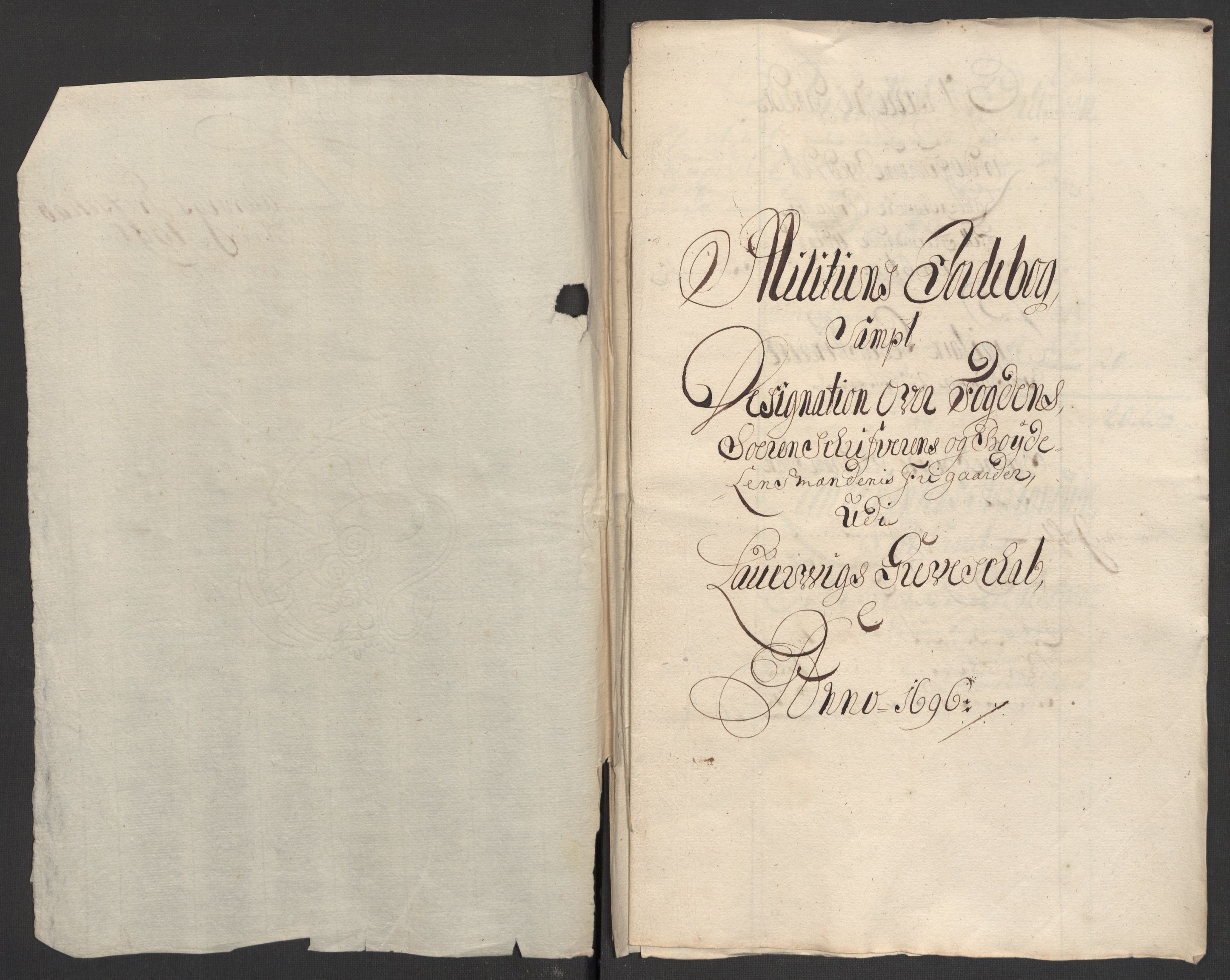 Rentekammeret inntil 1814, Reviderte regnskaper, Fogderegnskap, RA/EA-4092/R33/L1975: Fogderegnskap Larvik grevskap, 1696-1697, p. 99
