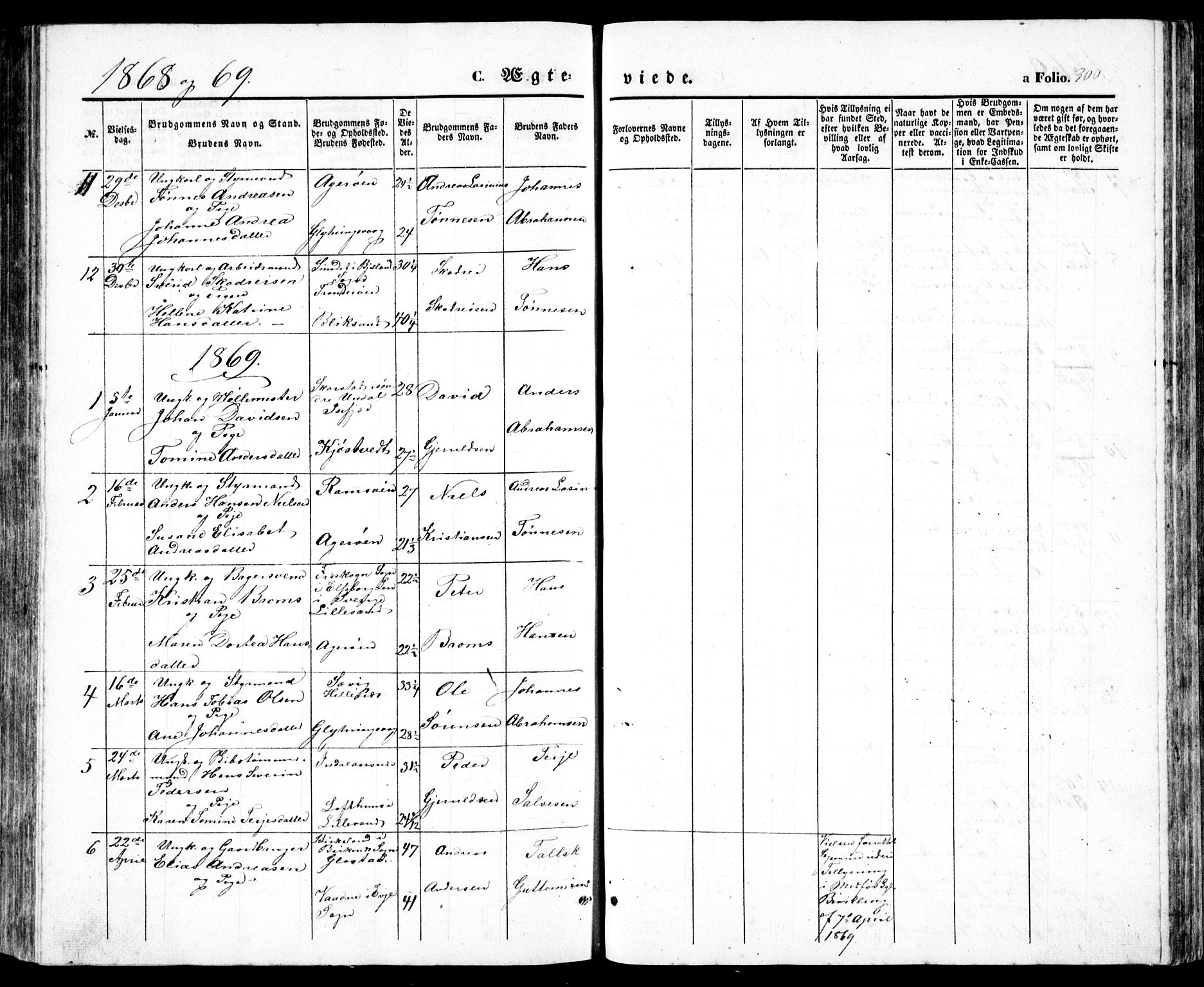 Høvåg sokneprestkontor, SAK/1111-0025/F/Fb/L0002: Parish register (copy) no. B 2, 1847-1869, p. 300