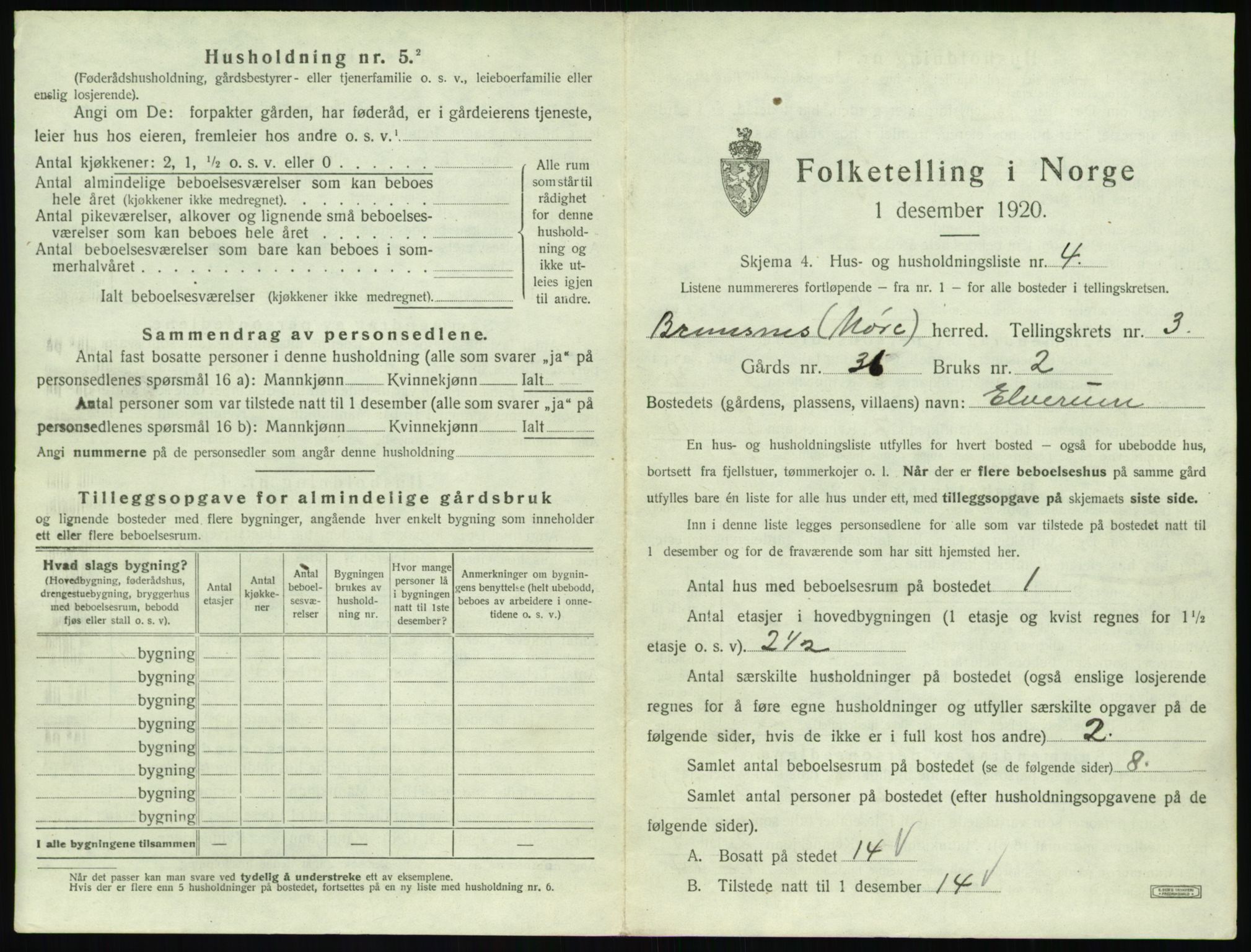 SAT, 1920 census for Bremsnes, 1920, p. 339