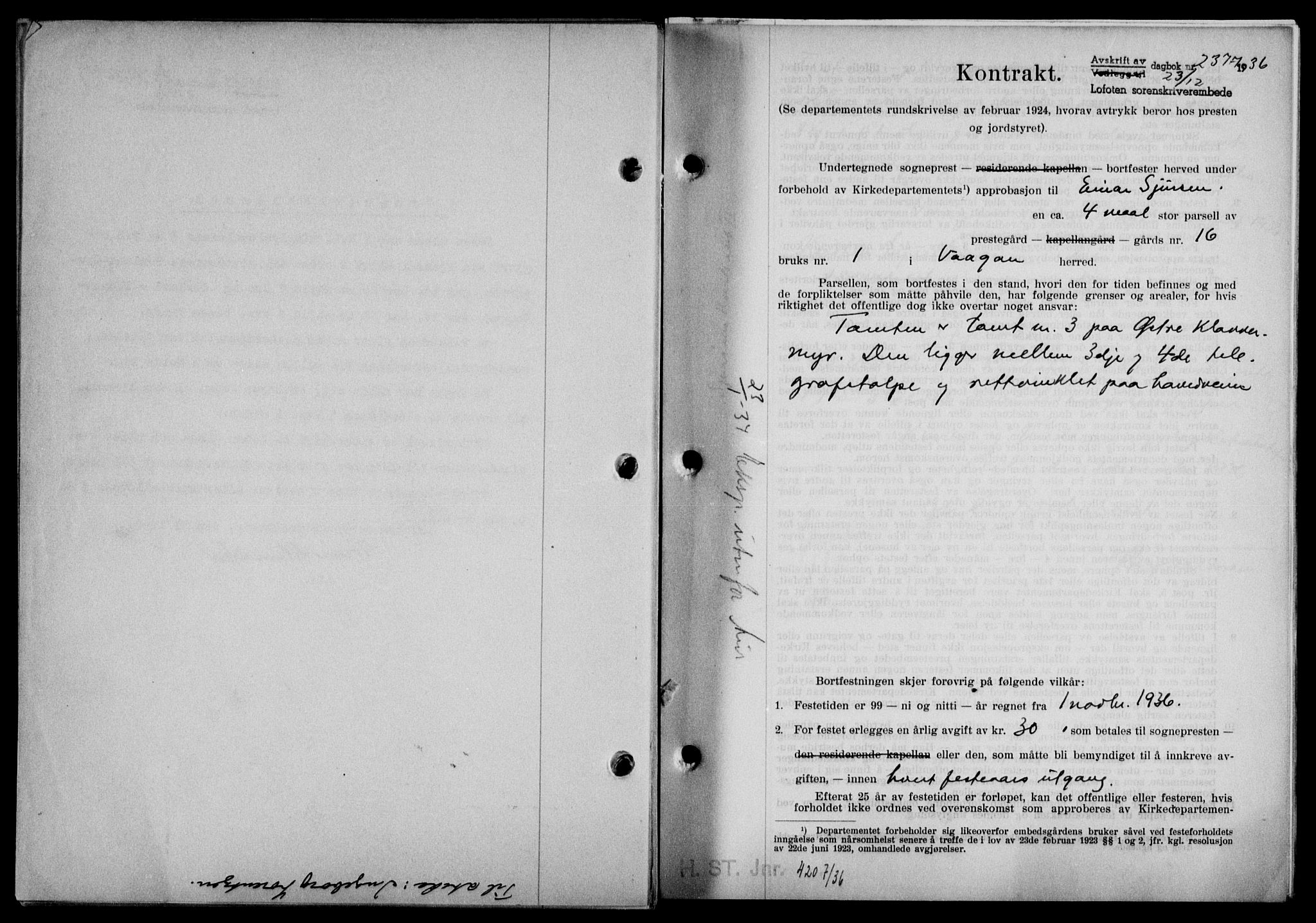 Lofoten sorenskriveri, SAT/A-0017/1/2/2C/L0001a: Mortgage book no. 1a, 1936-1937, Diary no: : 2377/1936