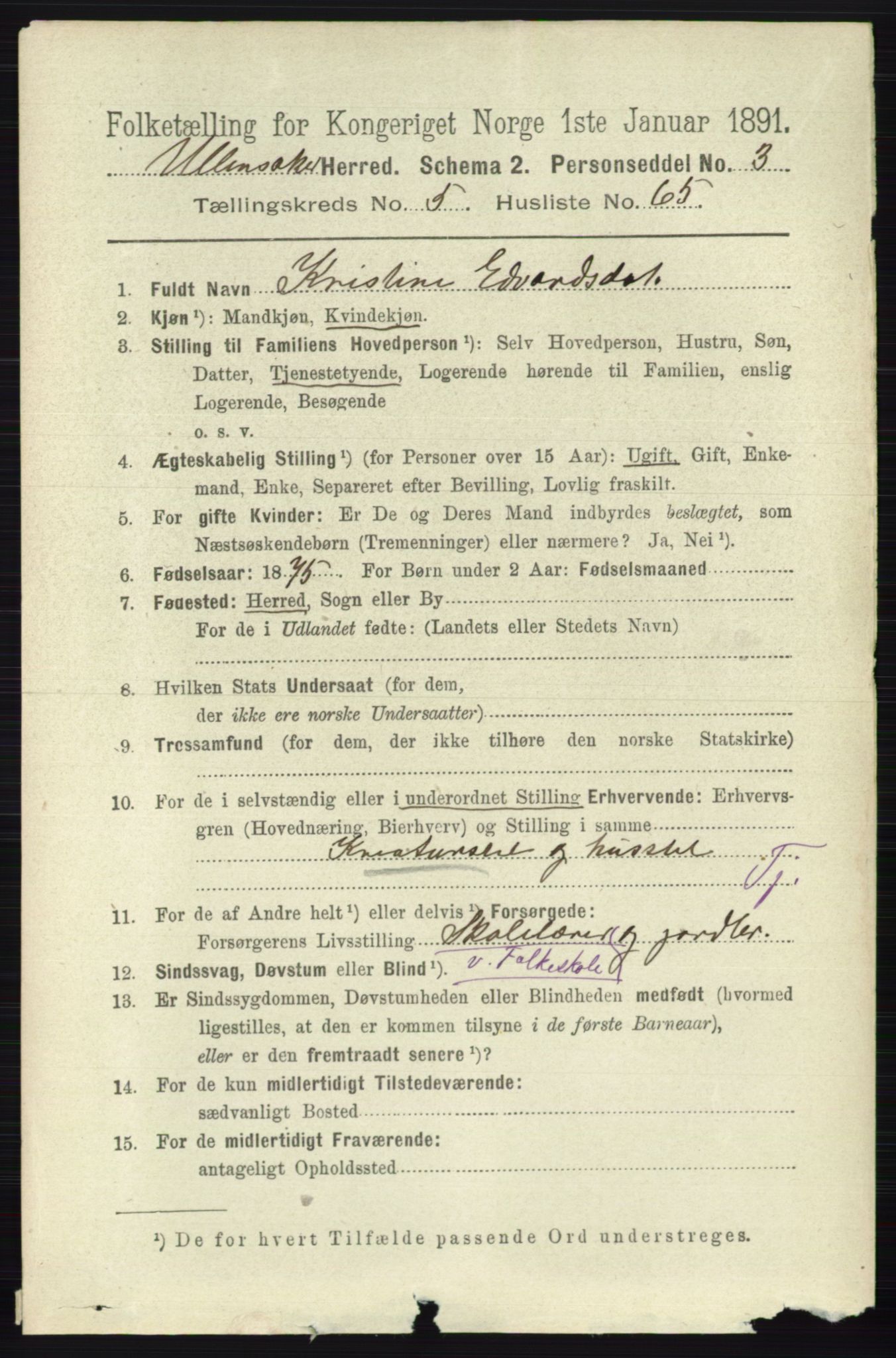 RA, 1891 census for 0235 Ullensaker, 1891, p. 2430