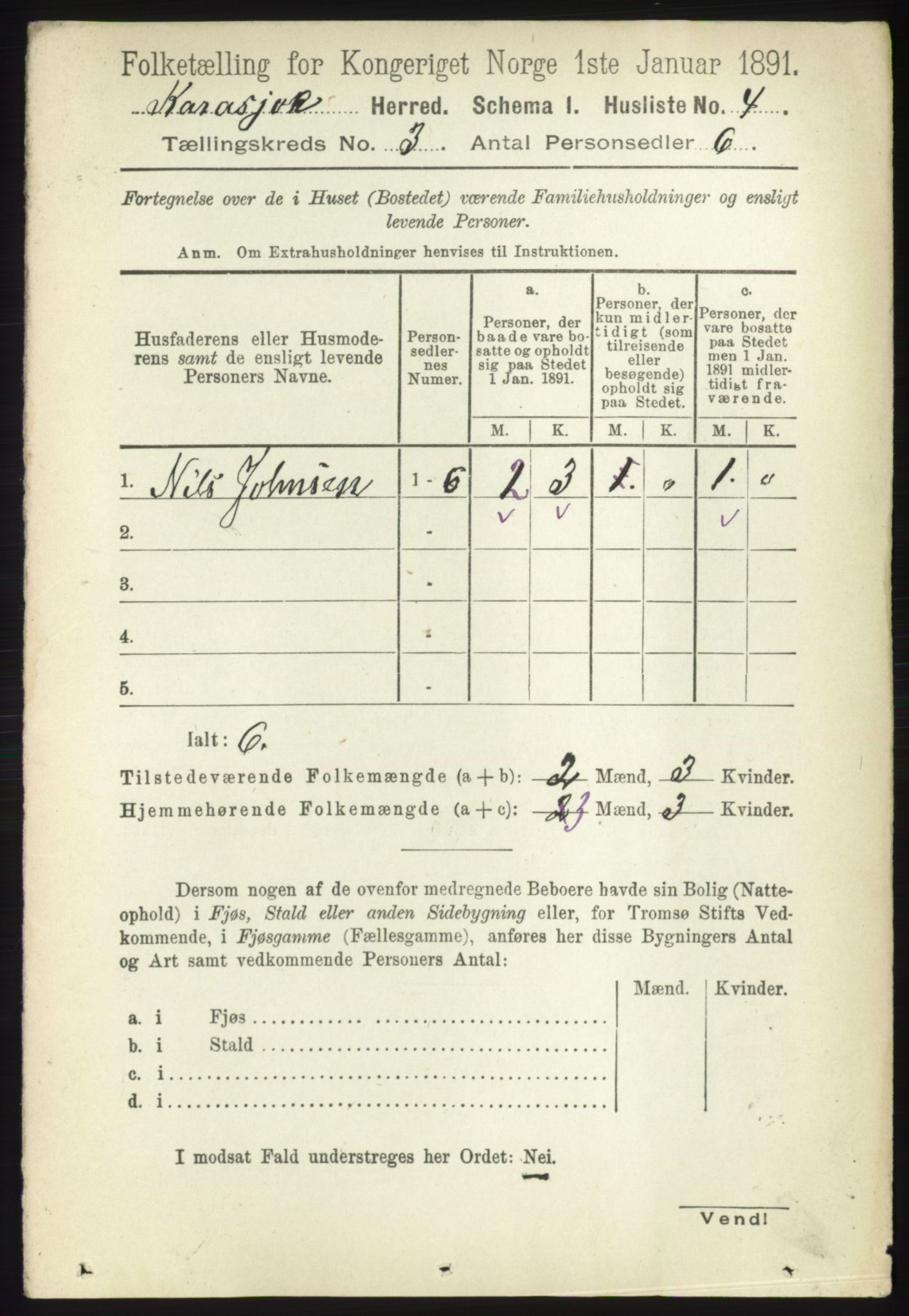 RA, 1891 census for 2021 Karasjok, 1891, p. 535