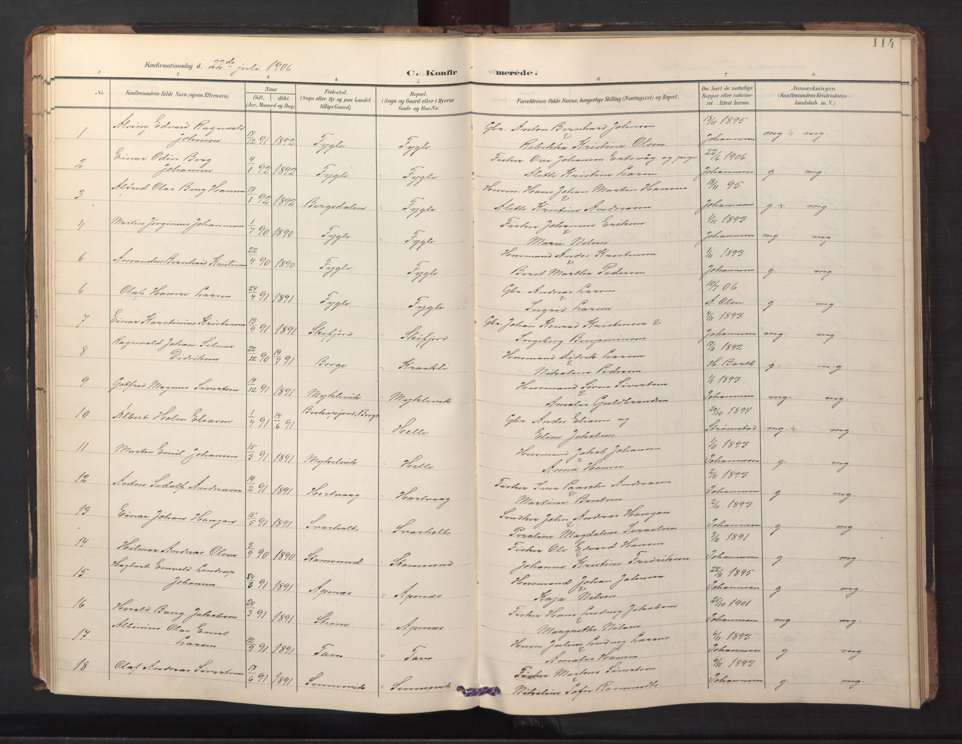 Ministerialprotokoller, klokkerbøker og fødselsregistre - Nordland, AV/SAT-A-1459/882/L1185: Parish register (copy) no. 882C03, 1898-1910, p. 114