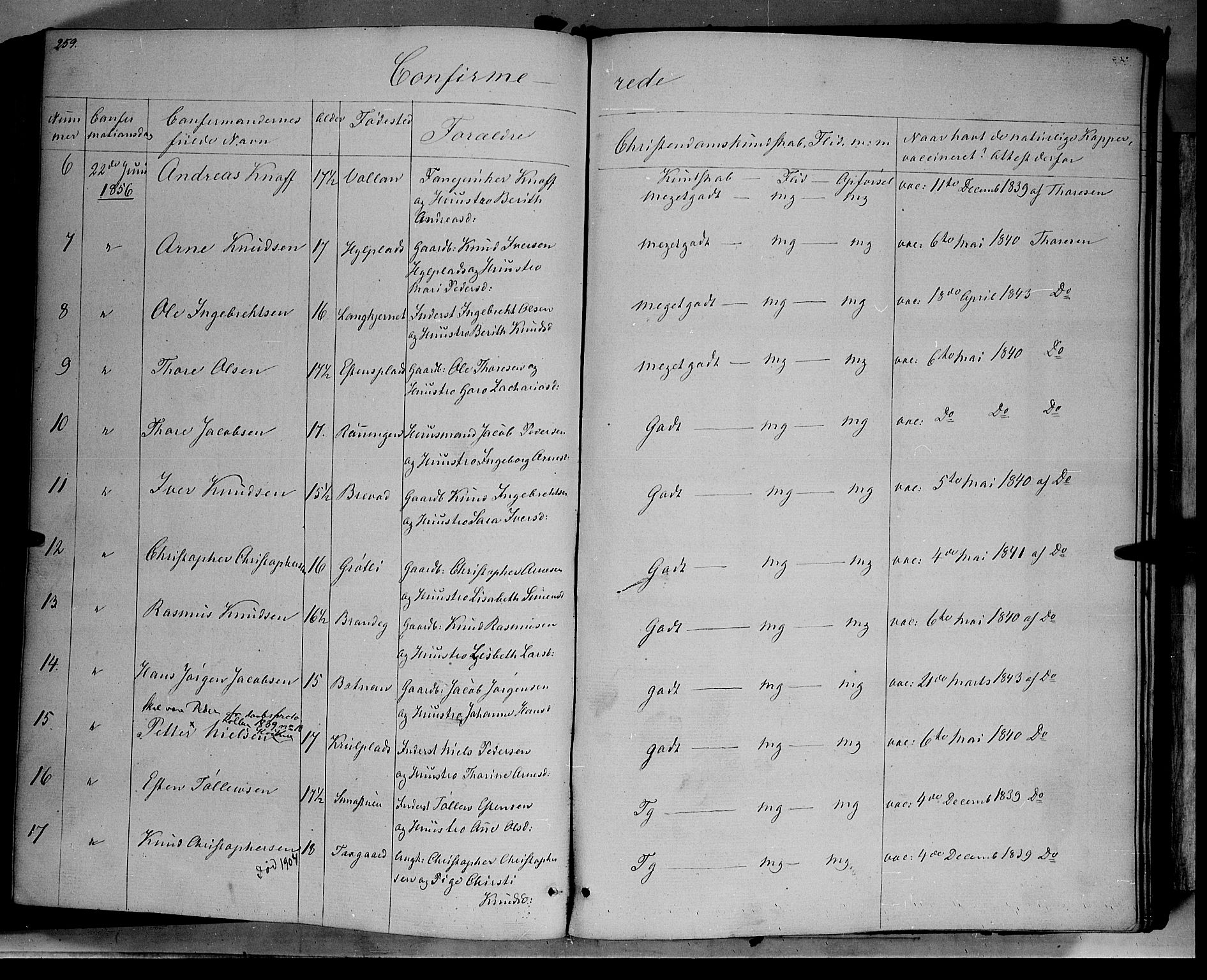 Kvikne prestekontor, SAH/PREST-064/H/Ha/Haa/L0005: Parish register (official) no. 5, 1841-1862, p. 259