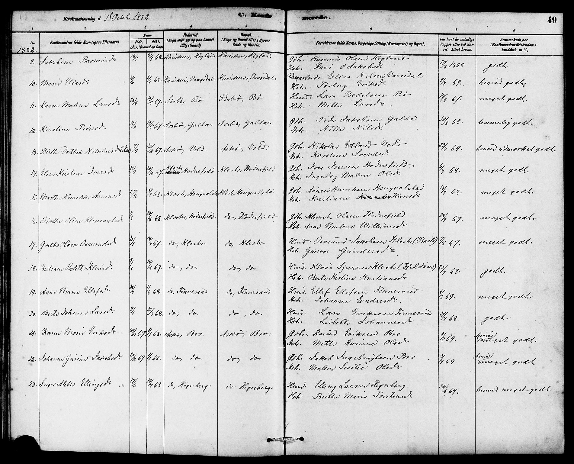 Rennesøy sokneprestkontor, SAST/A -101827/H/Ha/Haa/L0007: Parish register (official) no. A 7, 1878-1884, p. 49