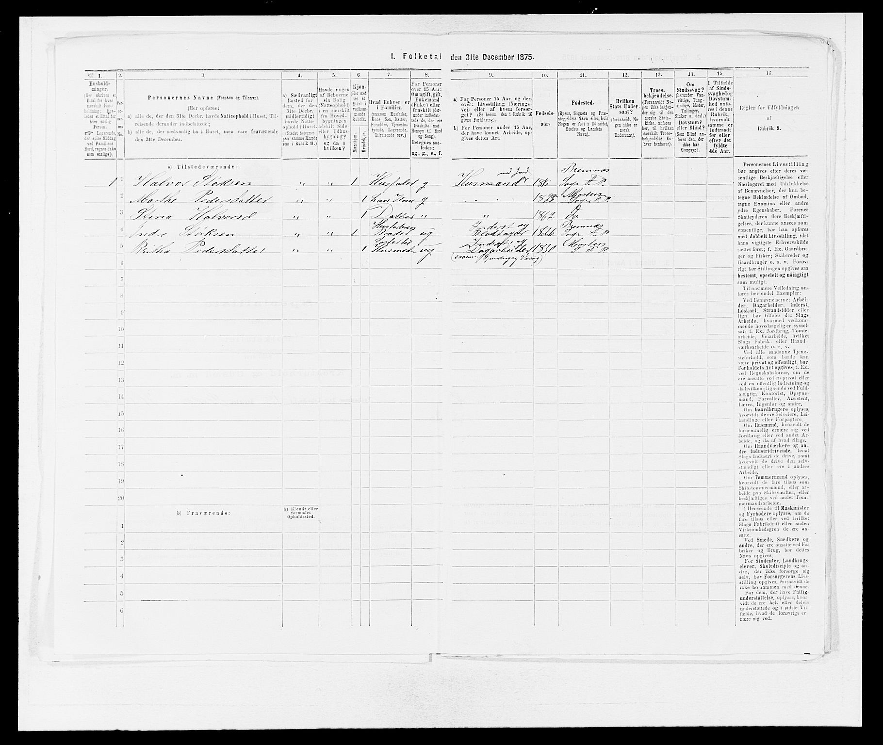 SAB, 1875 census for 1218P Finnås, 1875, p. 513