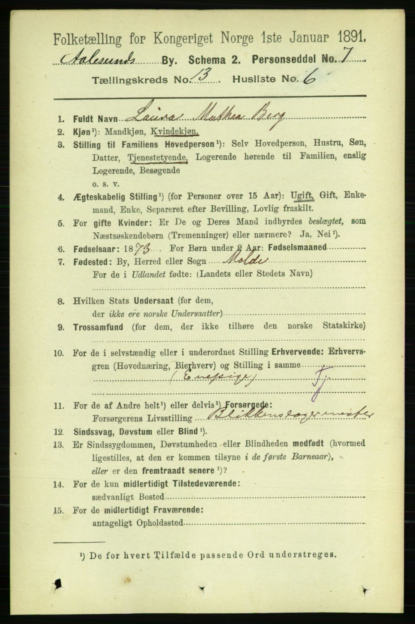 RA, 1891 census for 1501 Ålesund, 1891, p. 8062