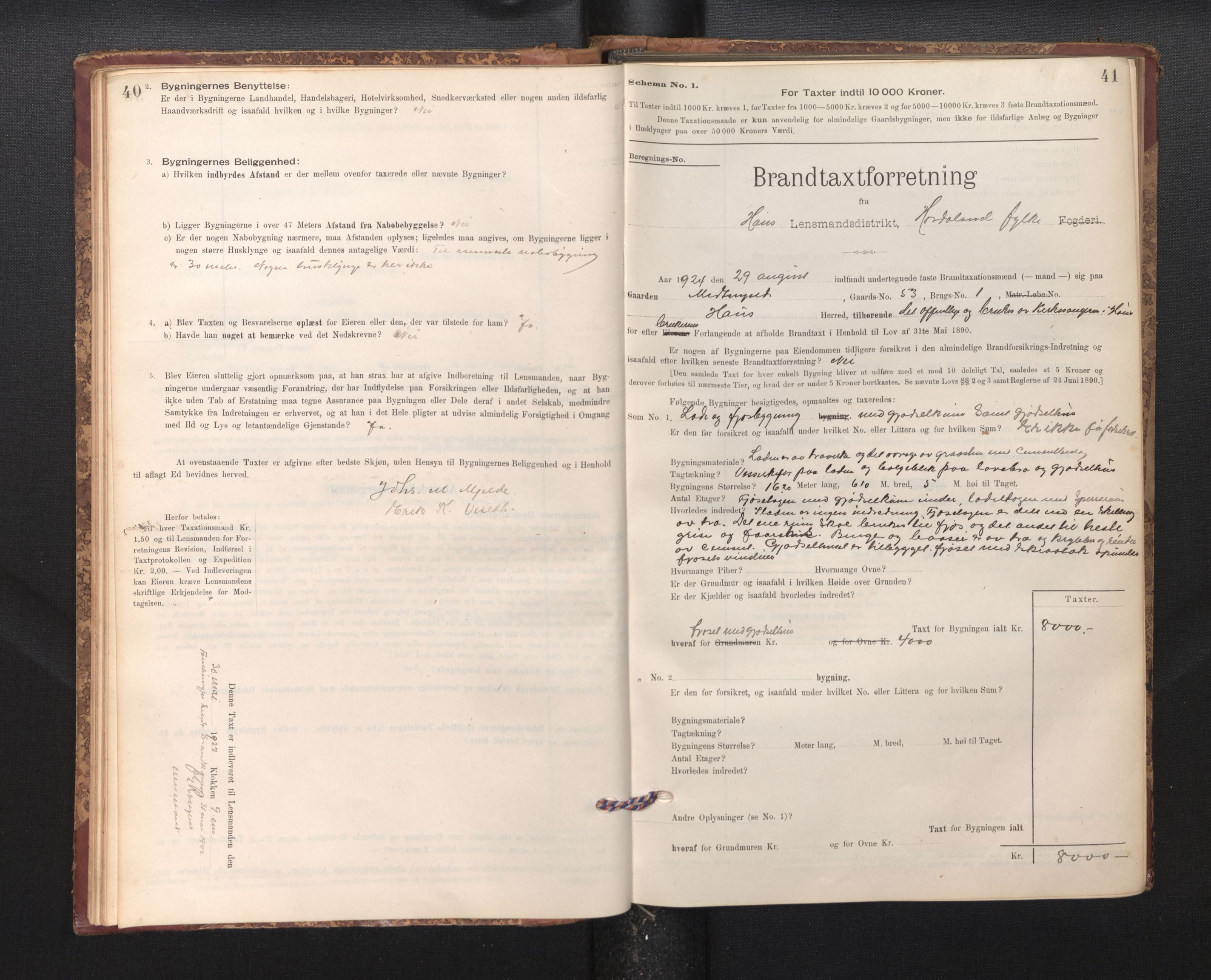 Lensmannen i Haus, SAB/A-32701/0012/L0006: Branntakstprotokoll, skjematakst, 1895-1941, p. 40-41