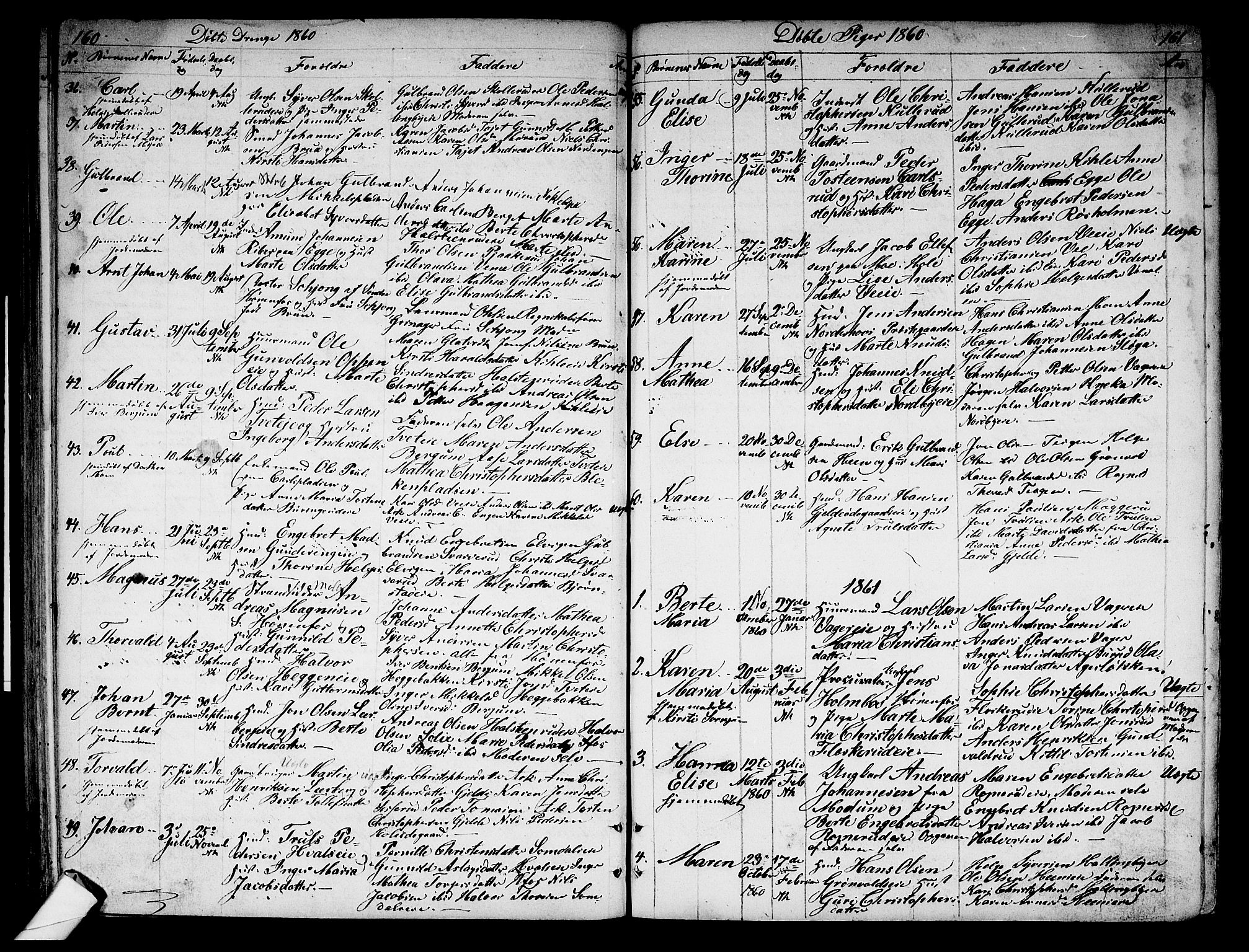 Norderhov kirkebøker, AV/SAKO-A-237/G/Ga/L0005: Parish register (copy) no. I 5, 1849-1863, p. 160-161