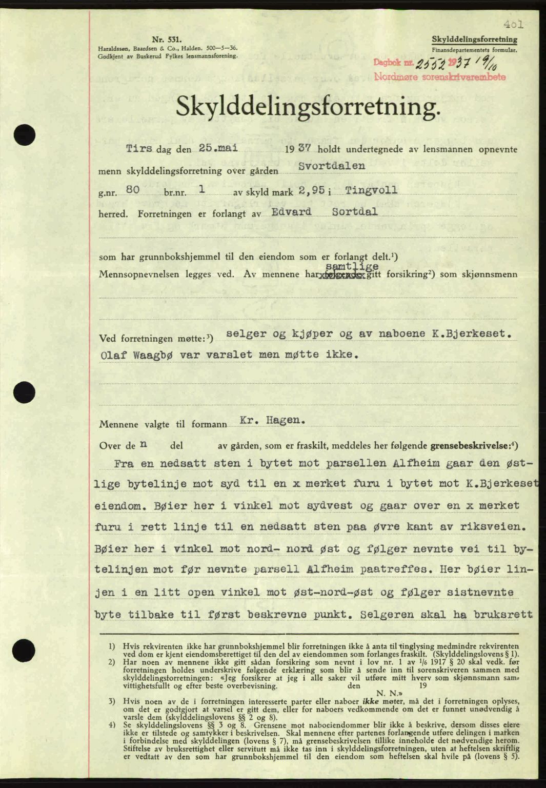 Nordmøre sorenskriveri, SAT/A-4132/1/2/2Ca: Mortgage book no. A82, 1937-1938, Diary no: : 2552/1937