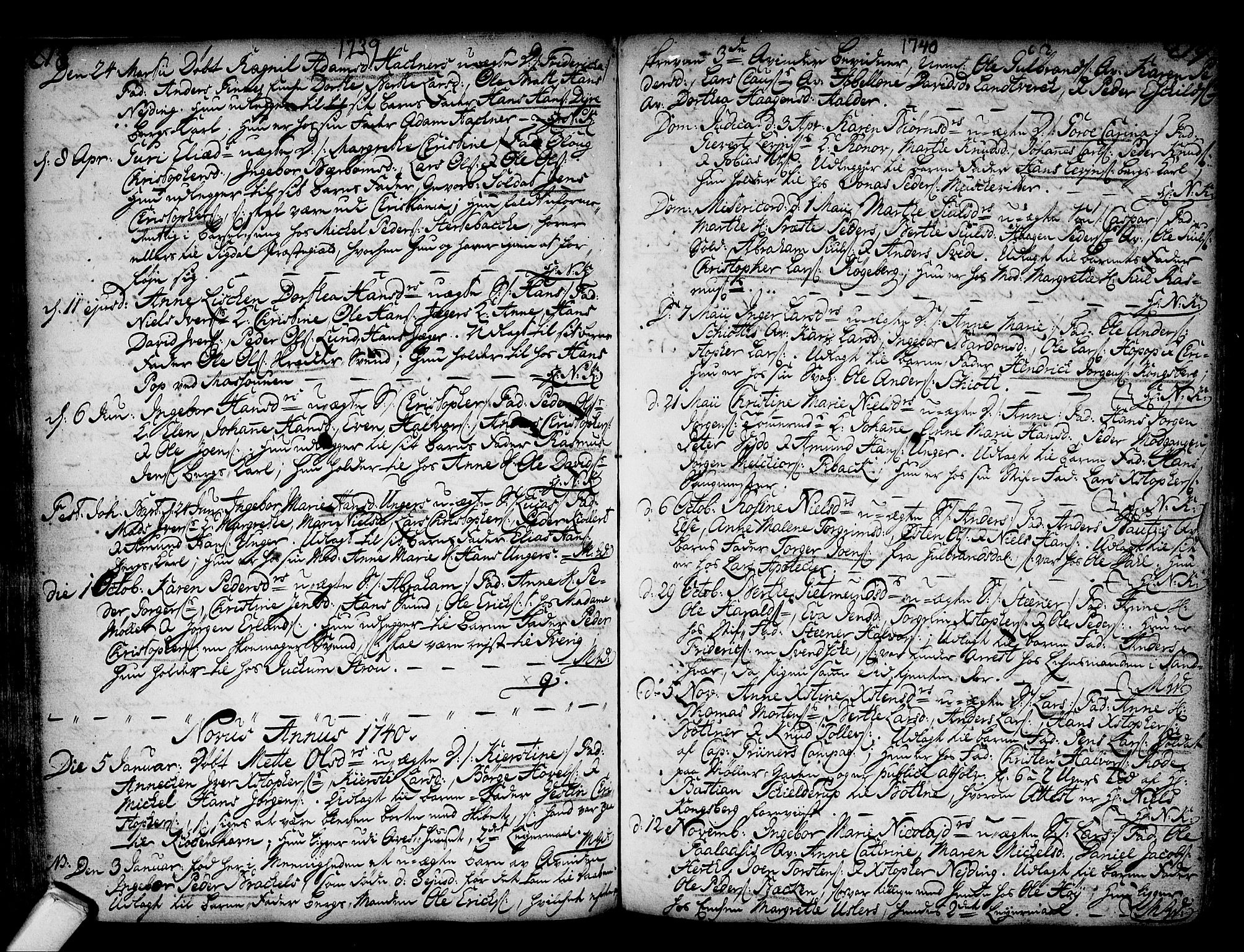 Kongsberg kirkebøker, SAKO/A-22/F/Fa/L0002: Parish register (official) no. I 2, 1721-1743, p. 218-219