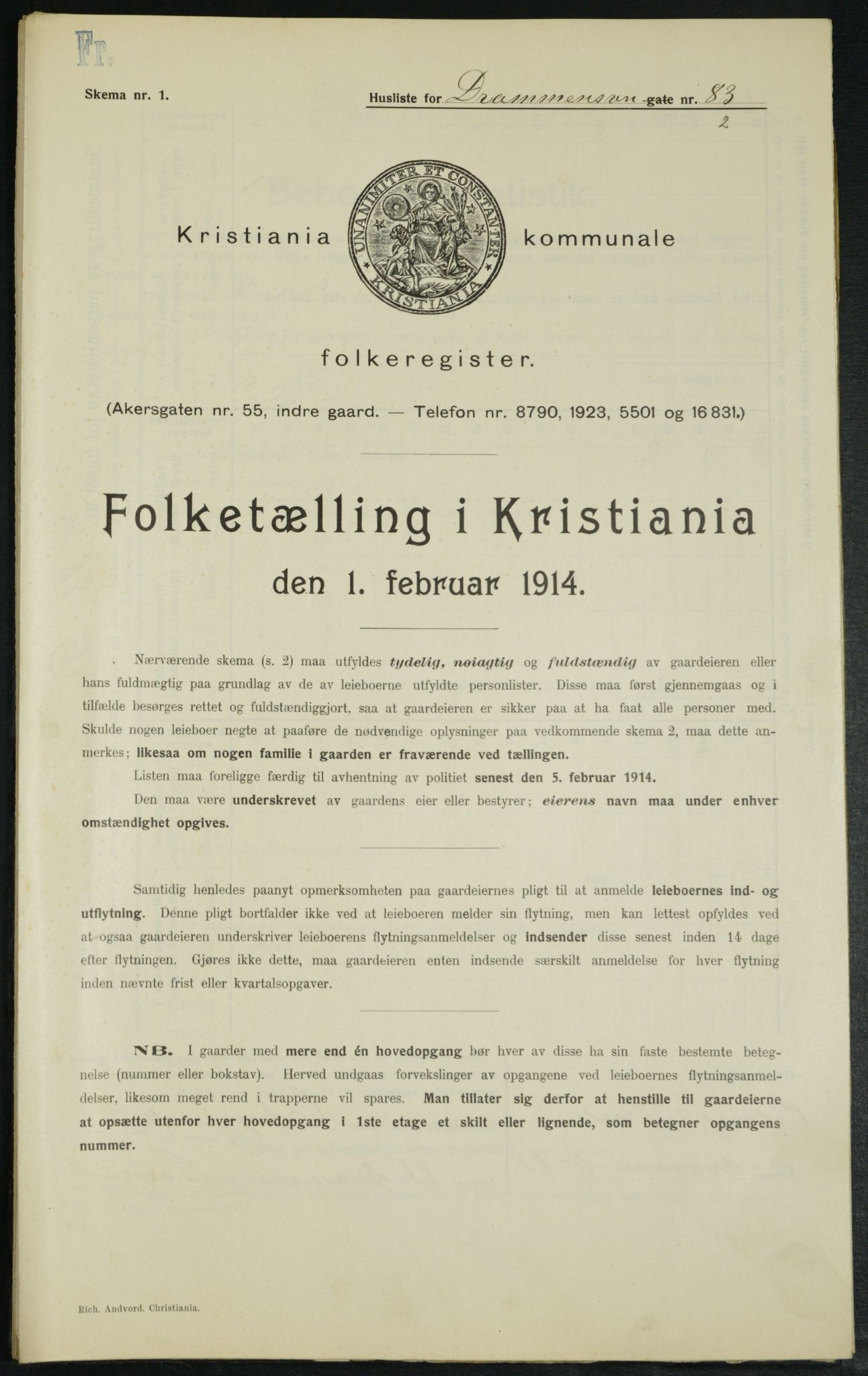 OBA, Municipal Census 1914 for Kristiania, 1914, p. 17076