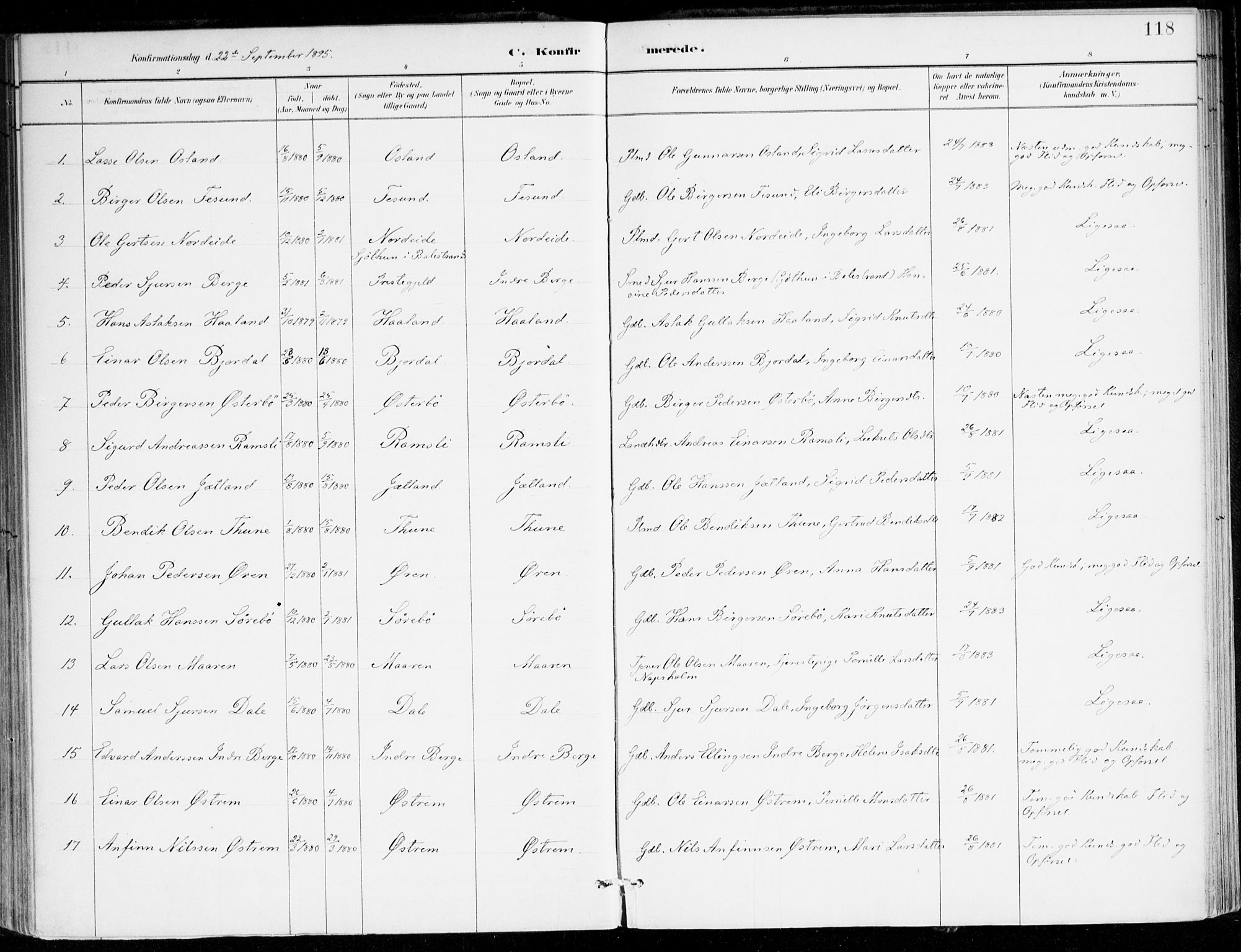 Lavik sokneprestembete, AV/SAB-A-80901: Parish register (official) no. C 1, 1882-1904, p. 118