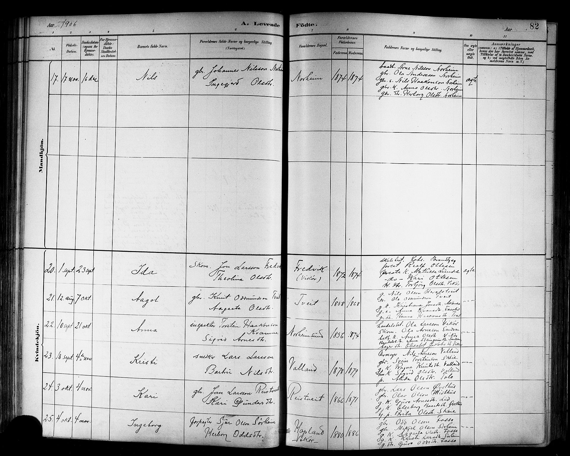 Kvam sokneprestembete, SAB/A-76201/H/Hab: Parish register (copy) no. B 3, 1884-1916, p. 82