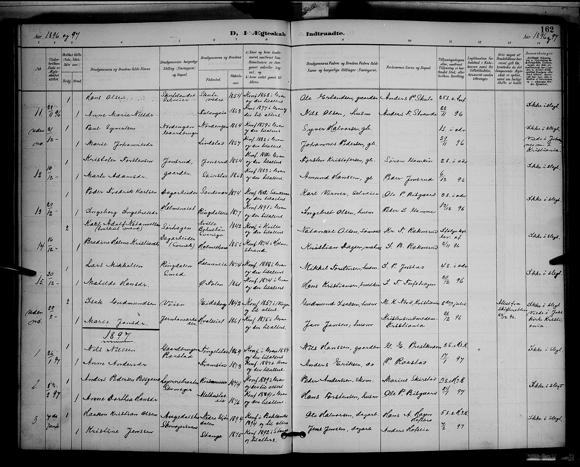 Gran prestekontor, SAH/PREST-112/H/Ha/Hab/L0005: Parish register (copy) no. 5, 1892-1900, p. 162