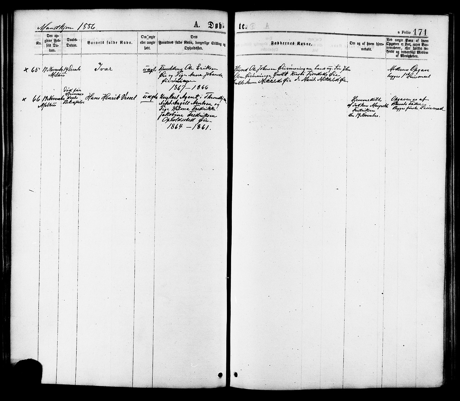 Ministerialprotokoller, klokkerbøker og fødselsregistre - Sør-Trøndelag, SAT/A-1456/691/L1079: Parish register (official) no. 691A11, 1873-1886, p. 171
