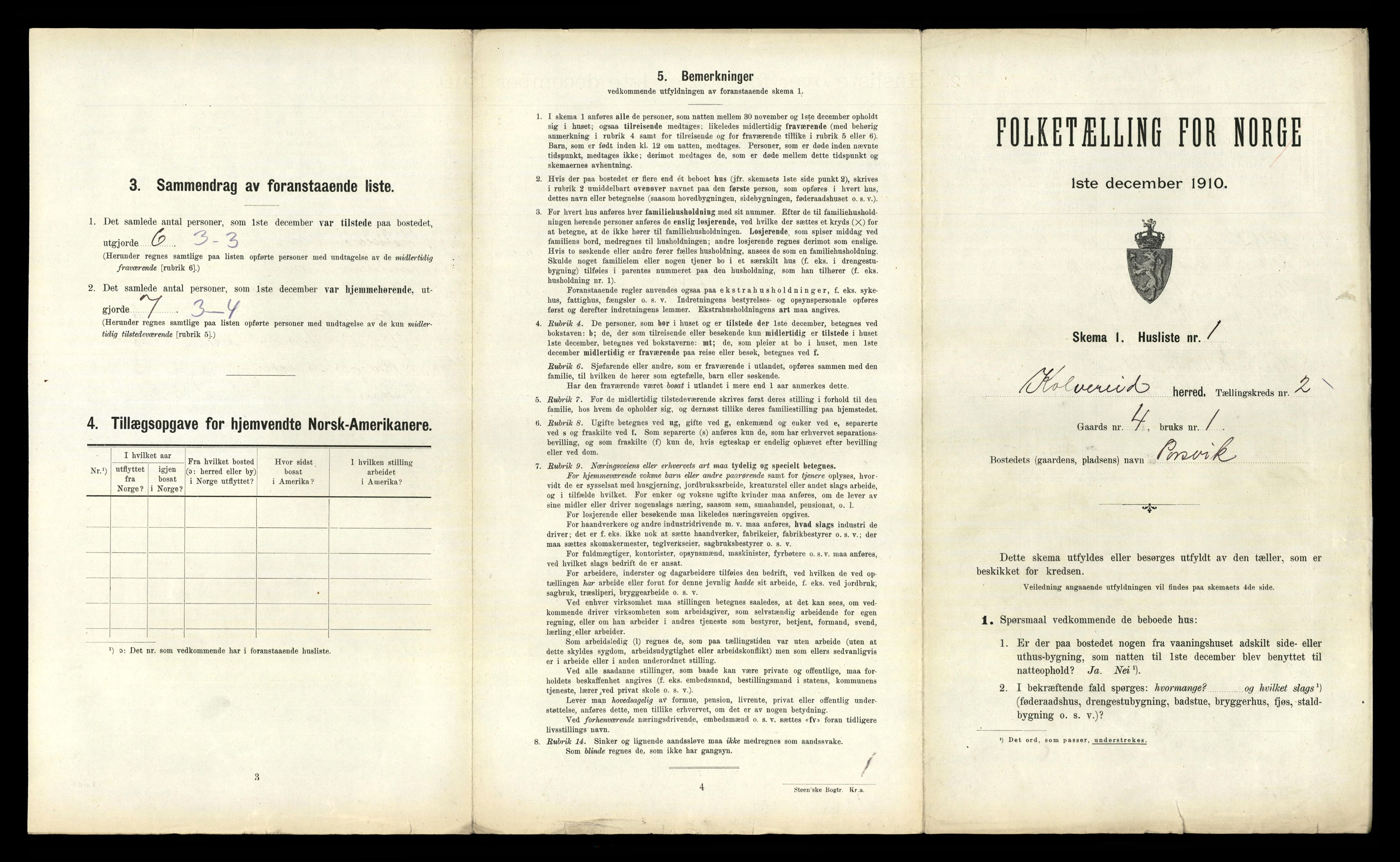 RA, 1910 census for Kolvereid, 1910, p. 212