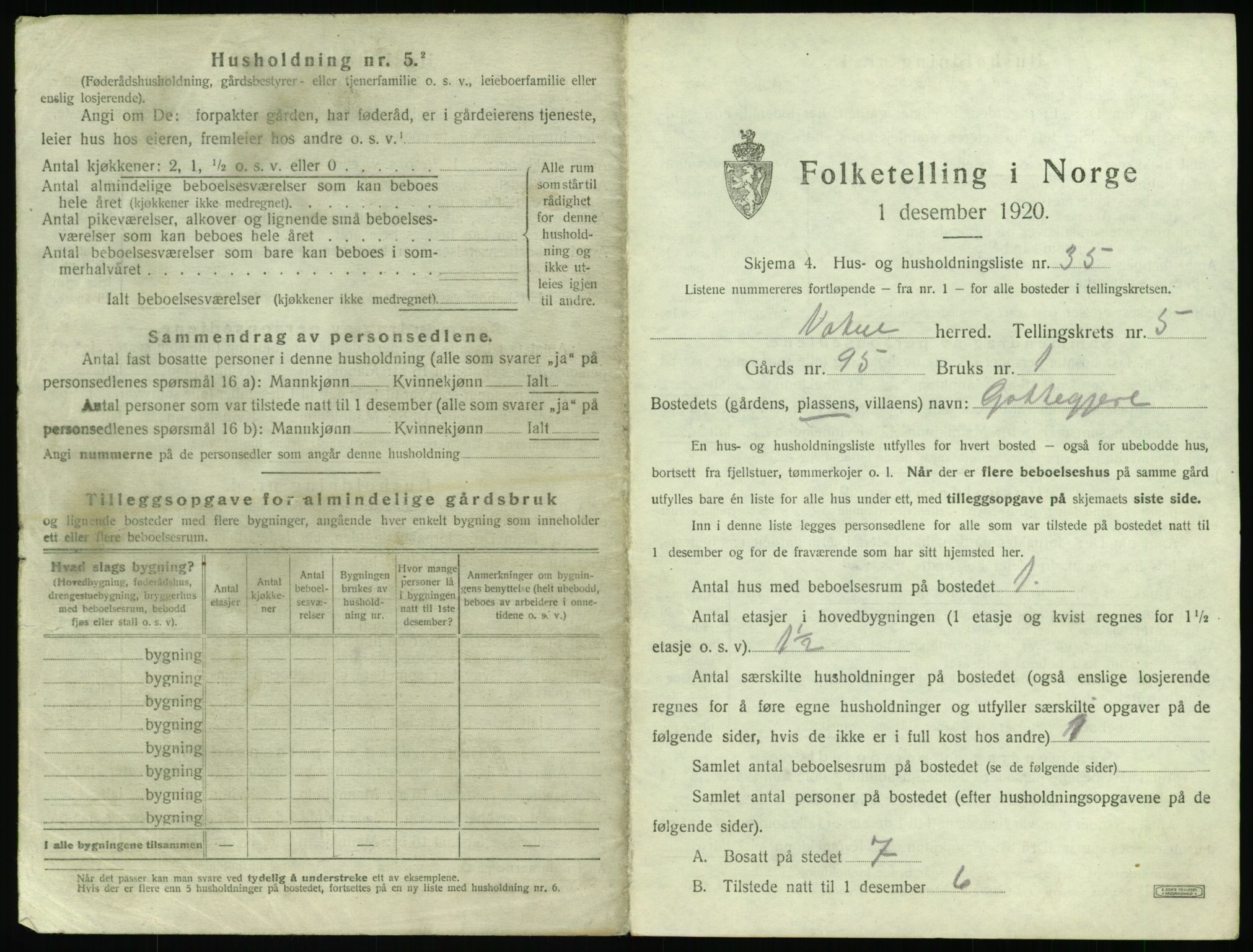 SAT, 1920 census for Vatne, 1920, p. 360