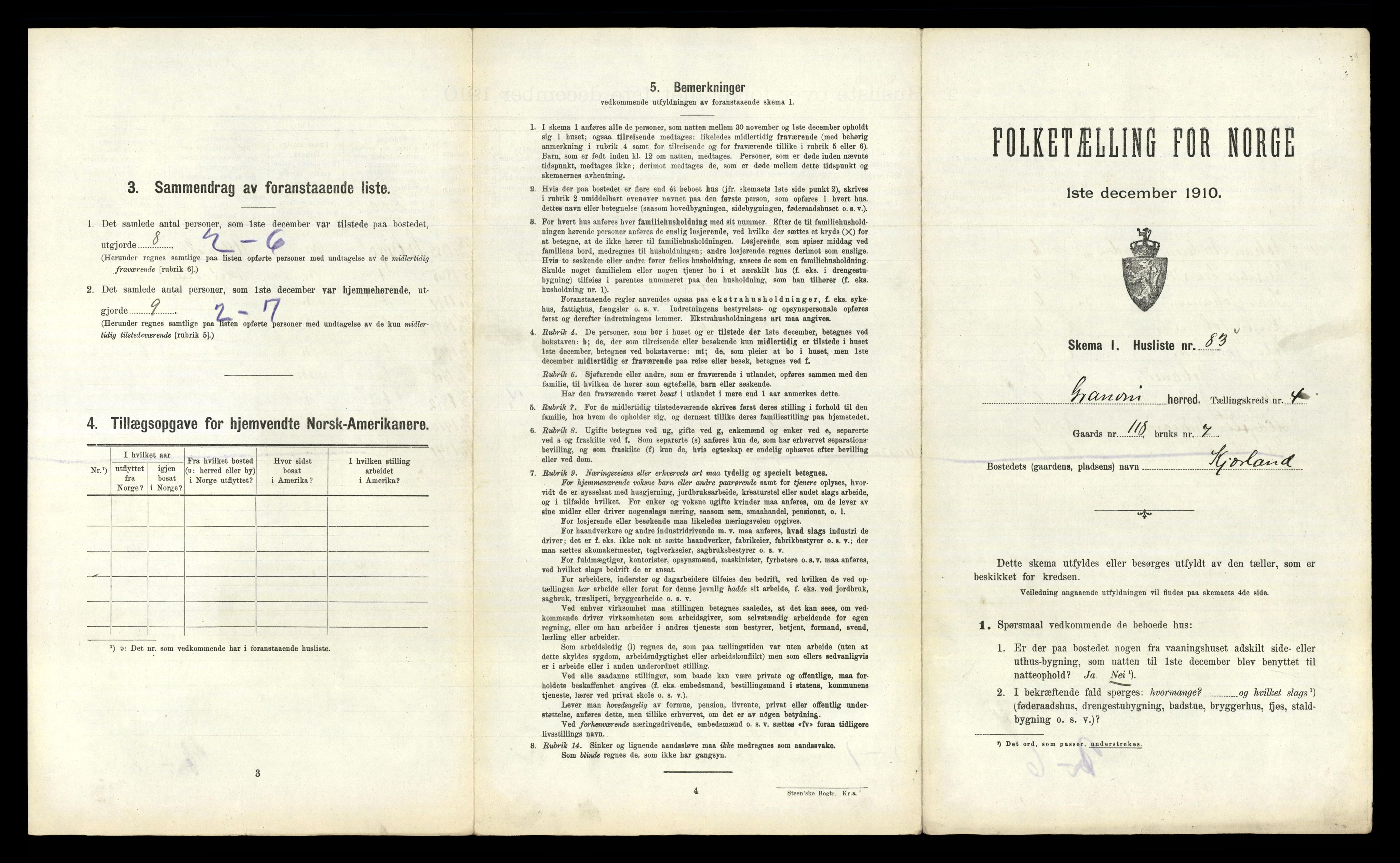 RA, 1910 census for Granvin, 1910, p. 396