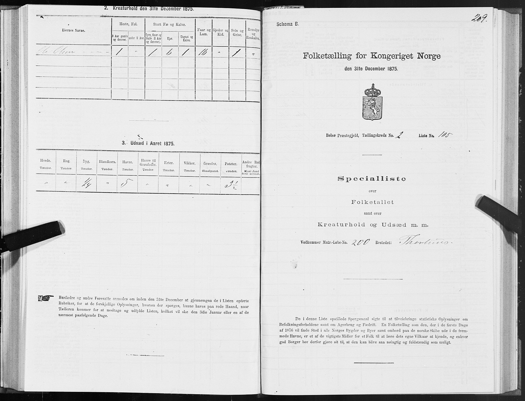 SAT, 1875 census for 1544P Bolsøy, 1875, p. 2209