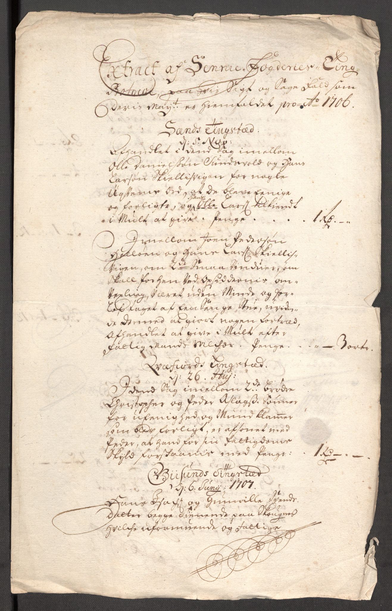 Rentekammeret inntil 1814, Reviderte regnskaper, Fogderegnskap, AV/RA-EA-4092/R68/L4756: Fogderegnskap Senja og Troms, 1705-1707, p. 248